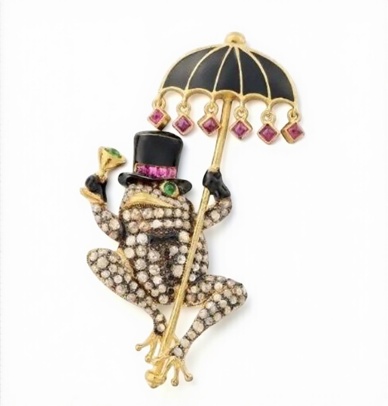 Tuxedo frog brooch in gilt silver (1 of 1)