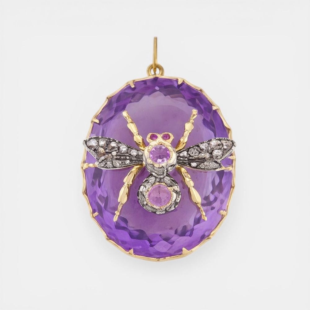 Oval pendant with amethyst, pink sapphires and diamonds (1 of 2)