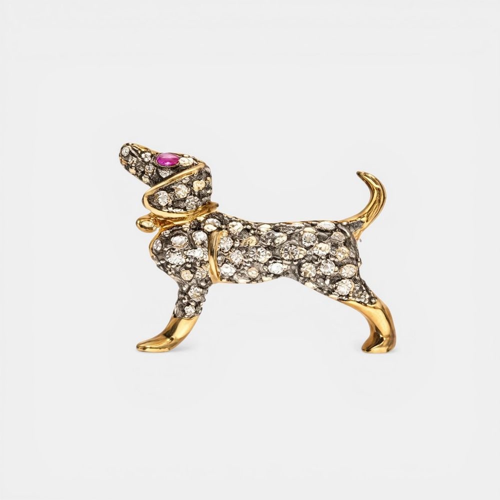 Brooch with rose cut diamonds of approx. 1.02 ct, natural ruby ??of approx. 0.10 ct and natural (1 of 1)