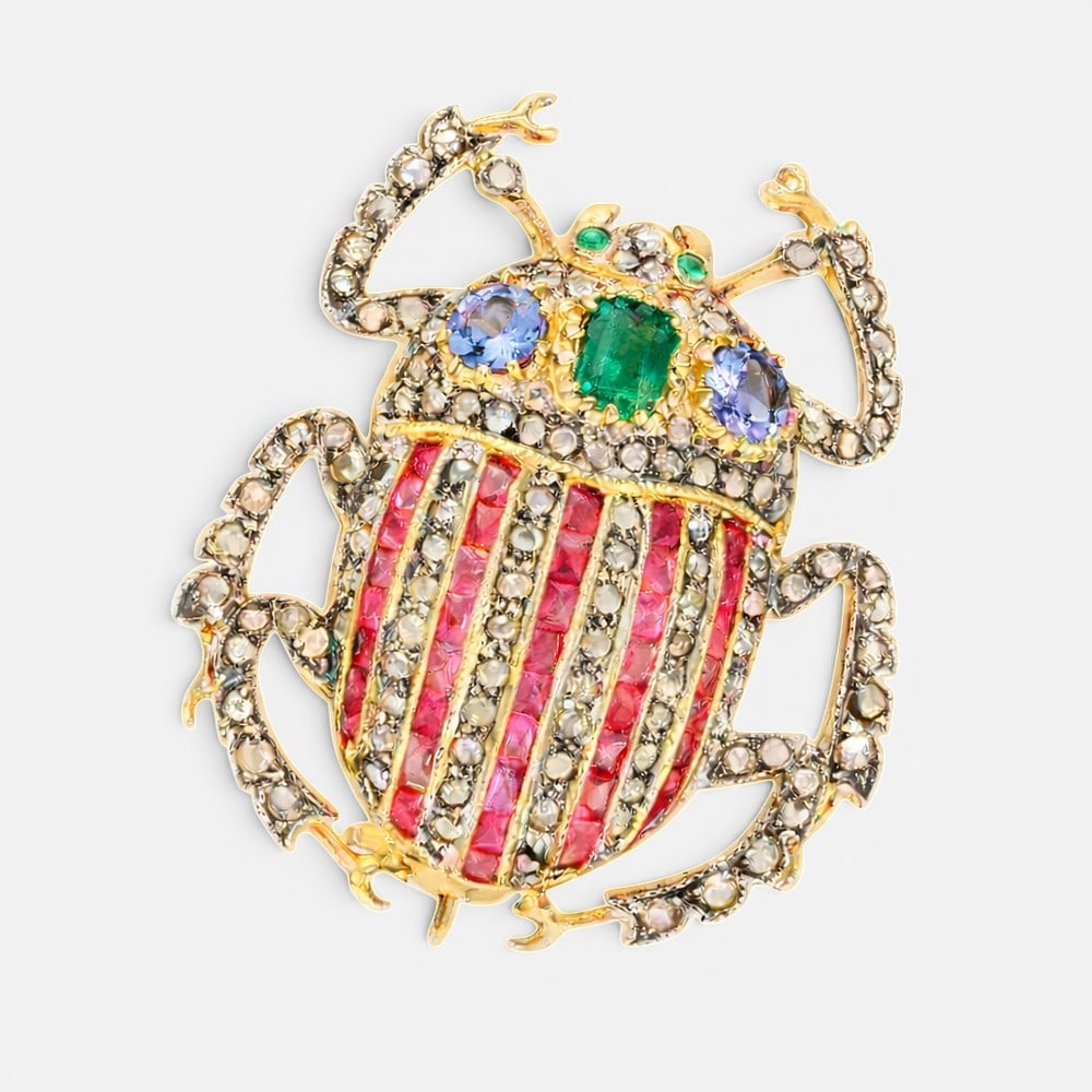 Scarab-shaped brooch with rubies, emeralds, tanzanites and diamonds (1 of 1)