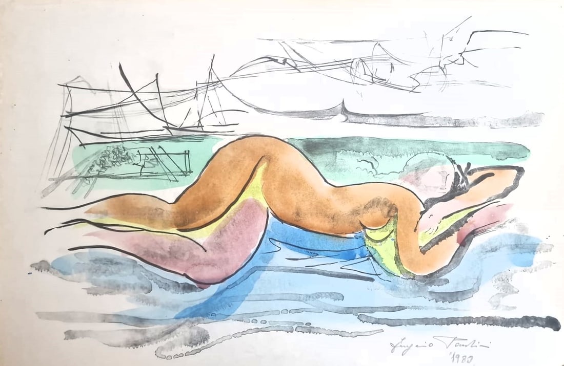 EUGENIO PRANDINI (Milan, 1929 – 2007) – Figure femminile (1980): Hand-watercolor multiple. 35 × 50 cm. Signed and dated in the lower right corner. Two labels on the reverse. The condition shows a slight crease in the lower right corner. Batch in international ware