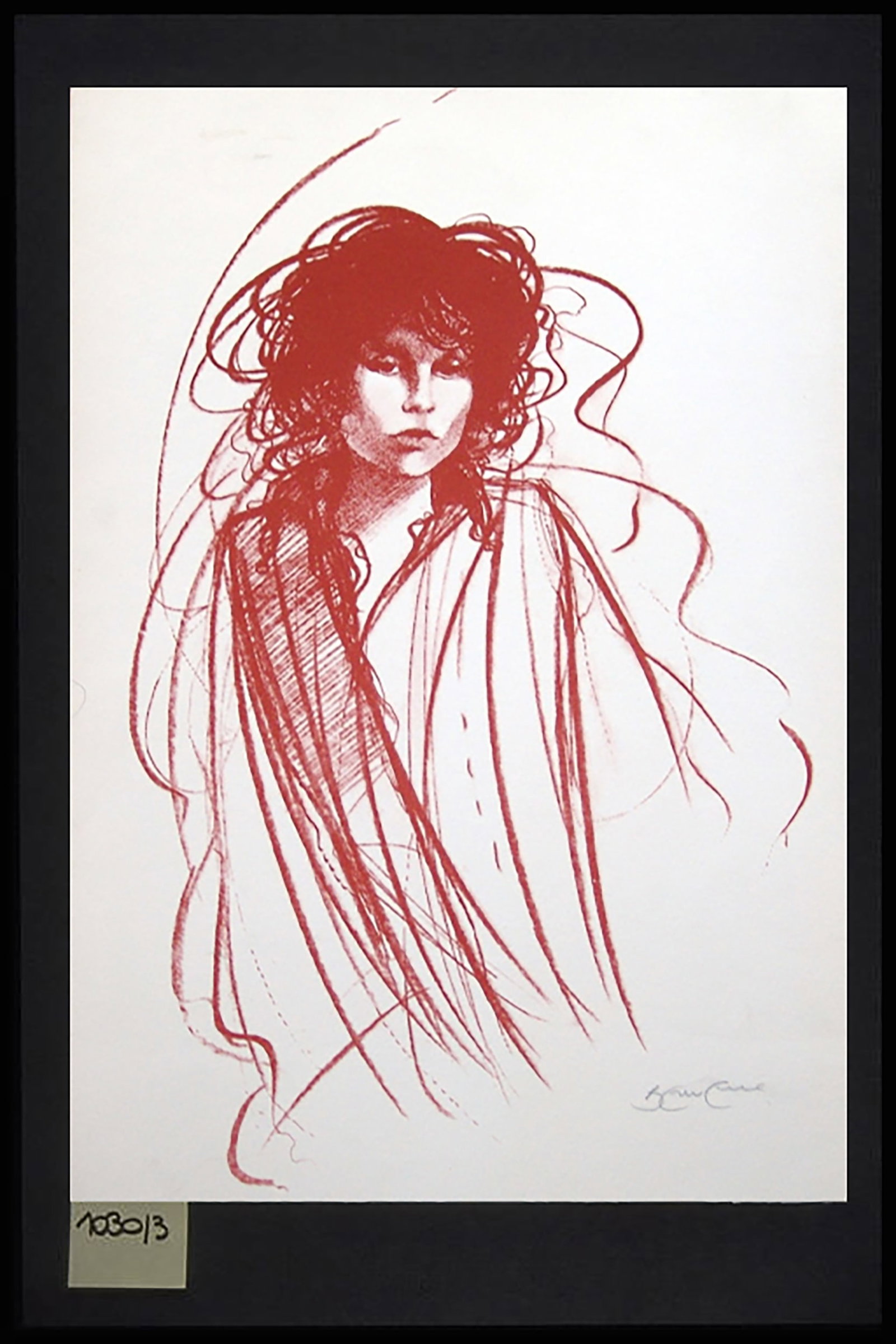 RICCARDO BENVENUTI (Viareggio, 1939 – 2018) – Figure – “J. Morrison?? (1970s): One-color offset print on paper. 49 × 33 cm. Unnumbered work. Signed in the lower right corner. Batch in international warehouse (within the EU). Intra-EU shipping: no import duties apply within the 