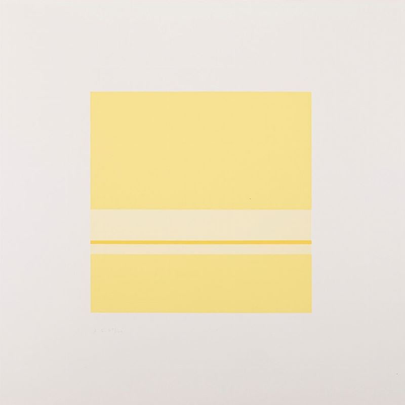 ANTONIO CALDERARA (Abbiategrasso, 1903 – Vacciago, 1978) – Giallo (sf): Color screen print on paper. 50 × 70 cm. Monogrammed in pencil in the lower right corner. Edition of 100 copies, numbered in Arabic numerals. Batch in international warehouse (within the EU). Intra-E