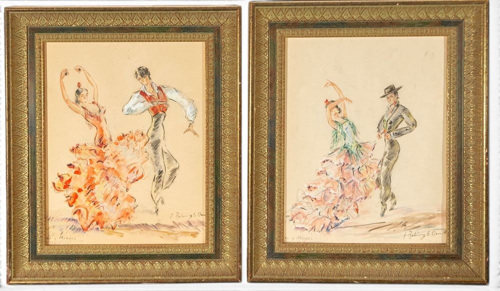 Flamenco dancing couple Signed Rodríguez San Clement (1 of 10)