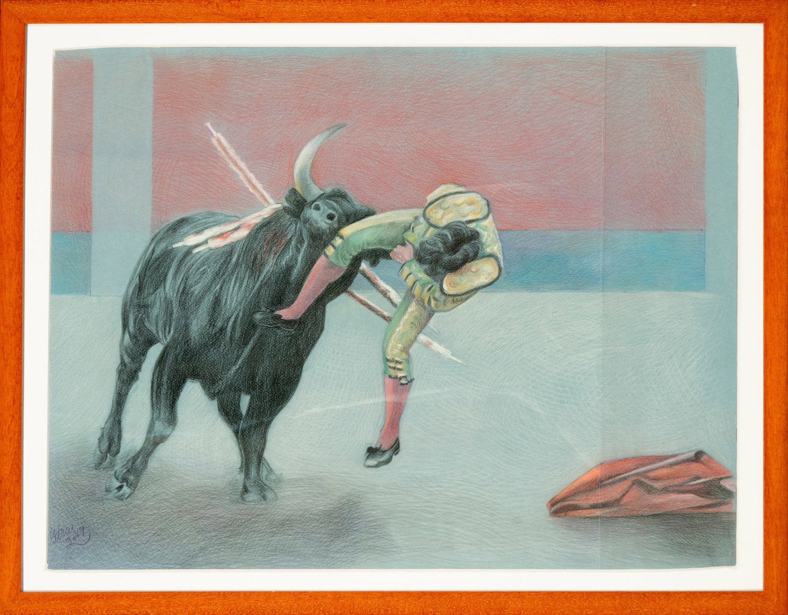 Chalk and watercolor drawing of the bullfighter's goring - Esdras Serna (1 of 5)
