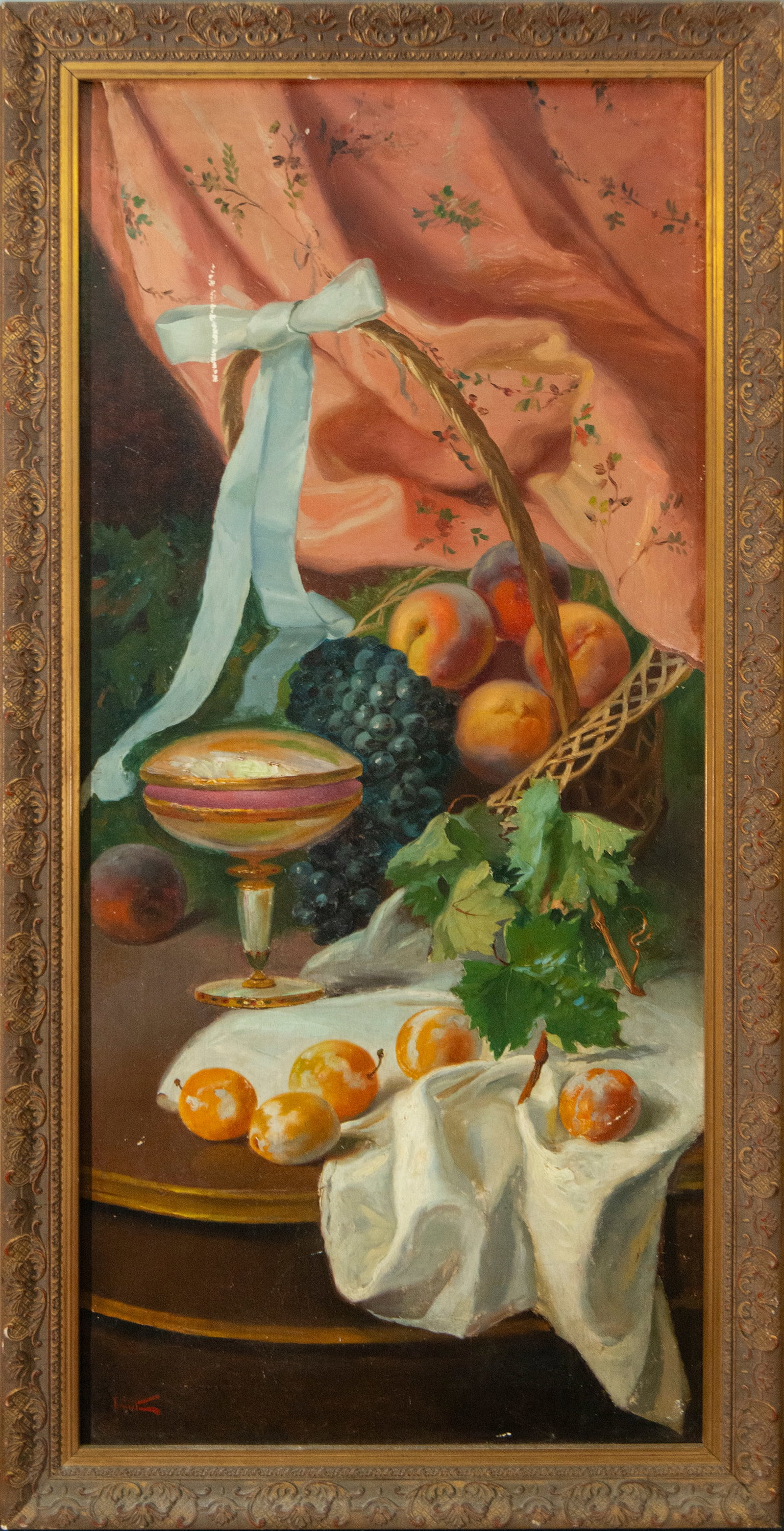 Still Life with Plums and Grapes. Signed. Spanish School. 20th Century (1 of 4)
