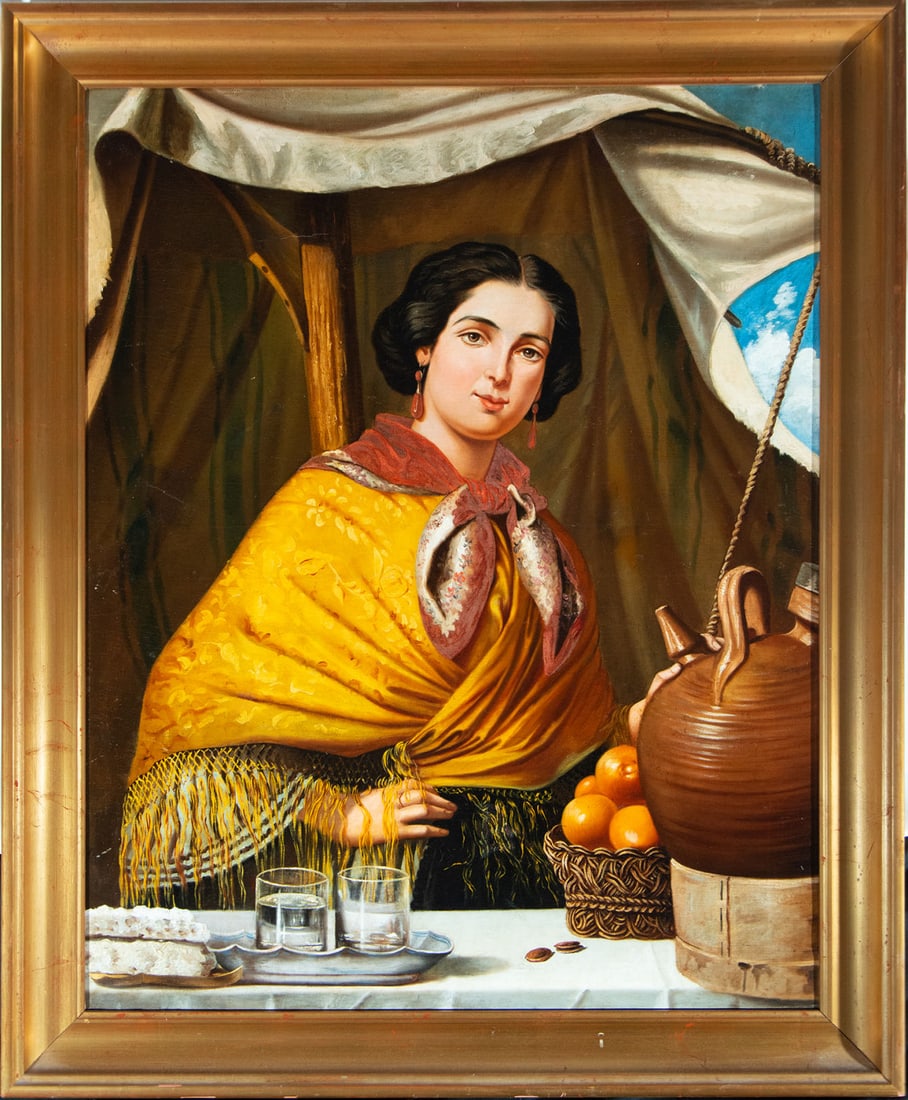 Portrait of a Woman with a Water Jug, 19th-century Spanish school: Oil on canvas, measurements: 104 x 83, framed measurements 119 x 97 cm