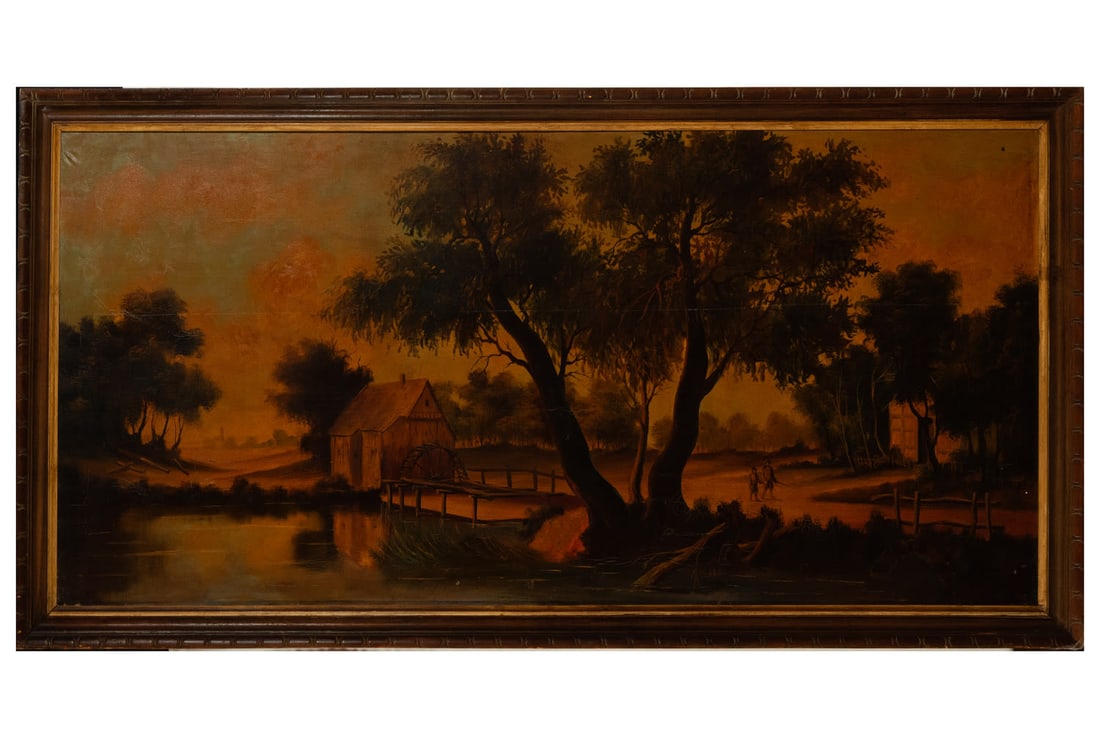 Peasants in a Village, 19th-century Dutch school: Oil on canvas, measurements: 171 x 80, framed measurements: 182 x 92 cm