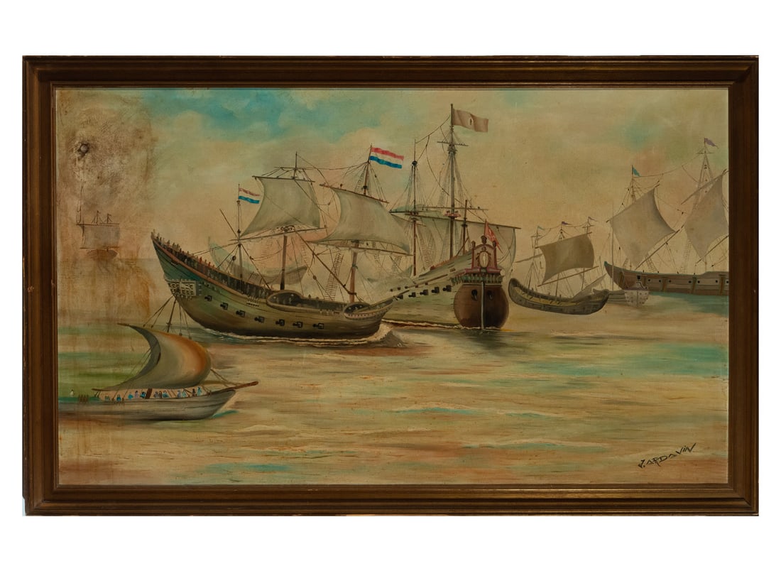 Marina with Sailing Ships, 20th Century (1 of 6)