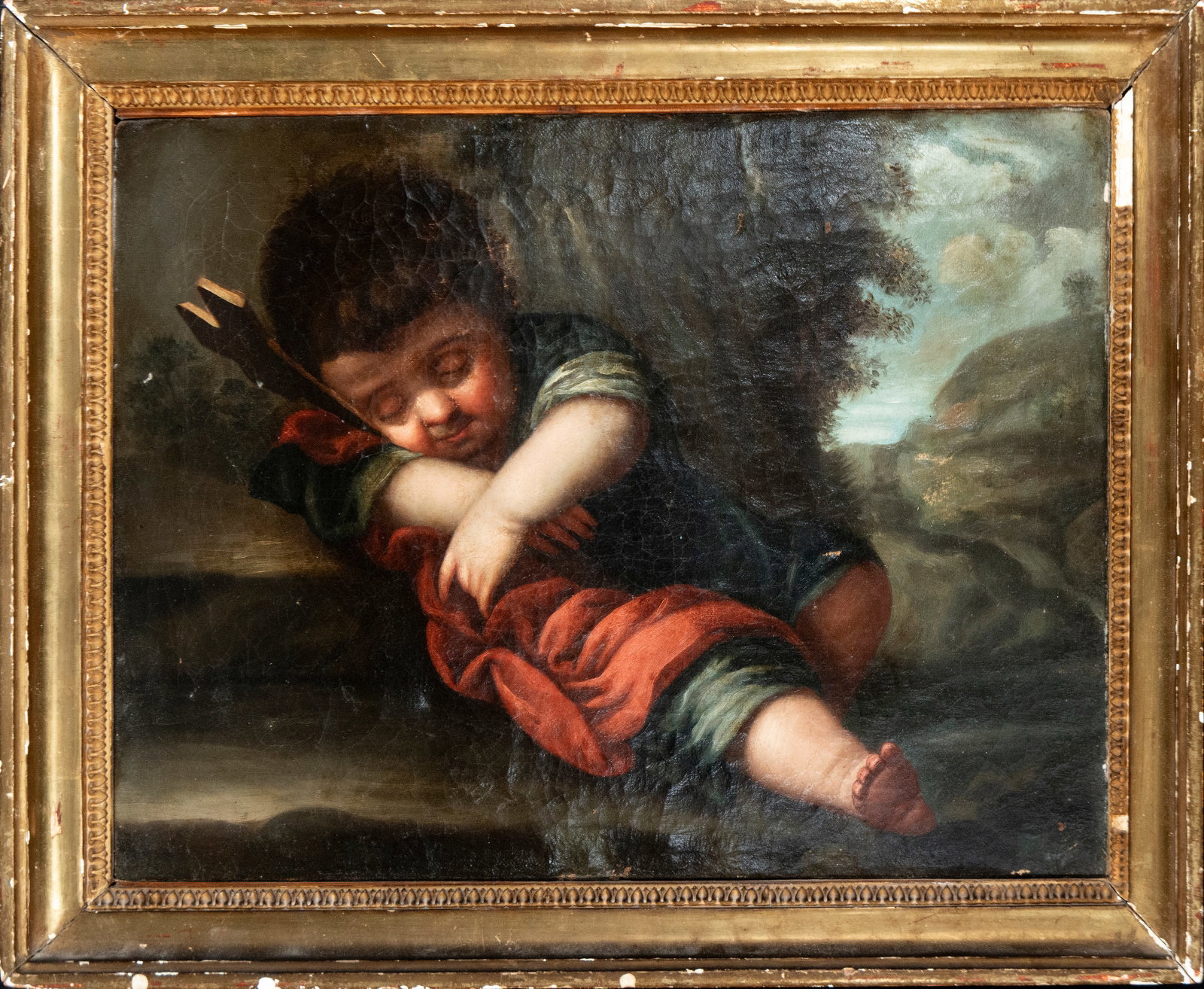 Sleeping Saint John, Bolognese Master or Flamenco: Oil on canvas. Measurements 44 x 59 cm.
