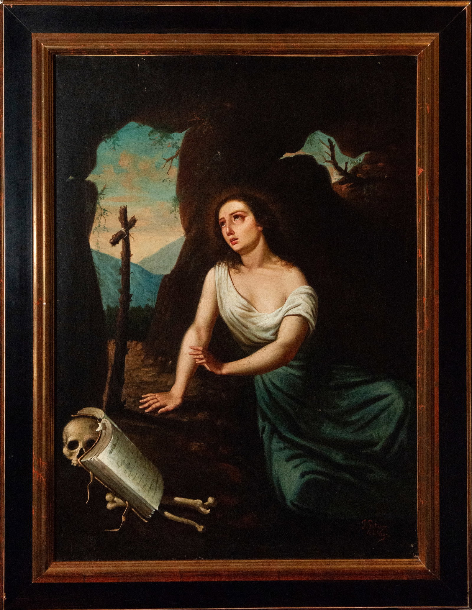 Mary Magdalene as a penitent, 18th-century Roman Italian Baroque school: Oil on canvas. Measurements 83 x 59 cm.
