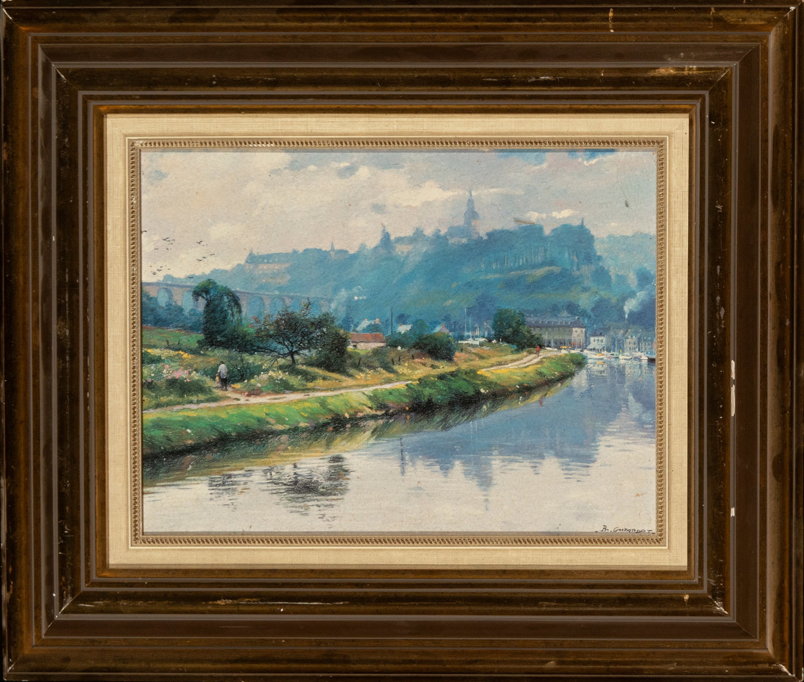 French River landscape, Girardot, 19th C french, signed: Watercolor on paper. Measurements 38 x 29 cm.