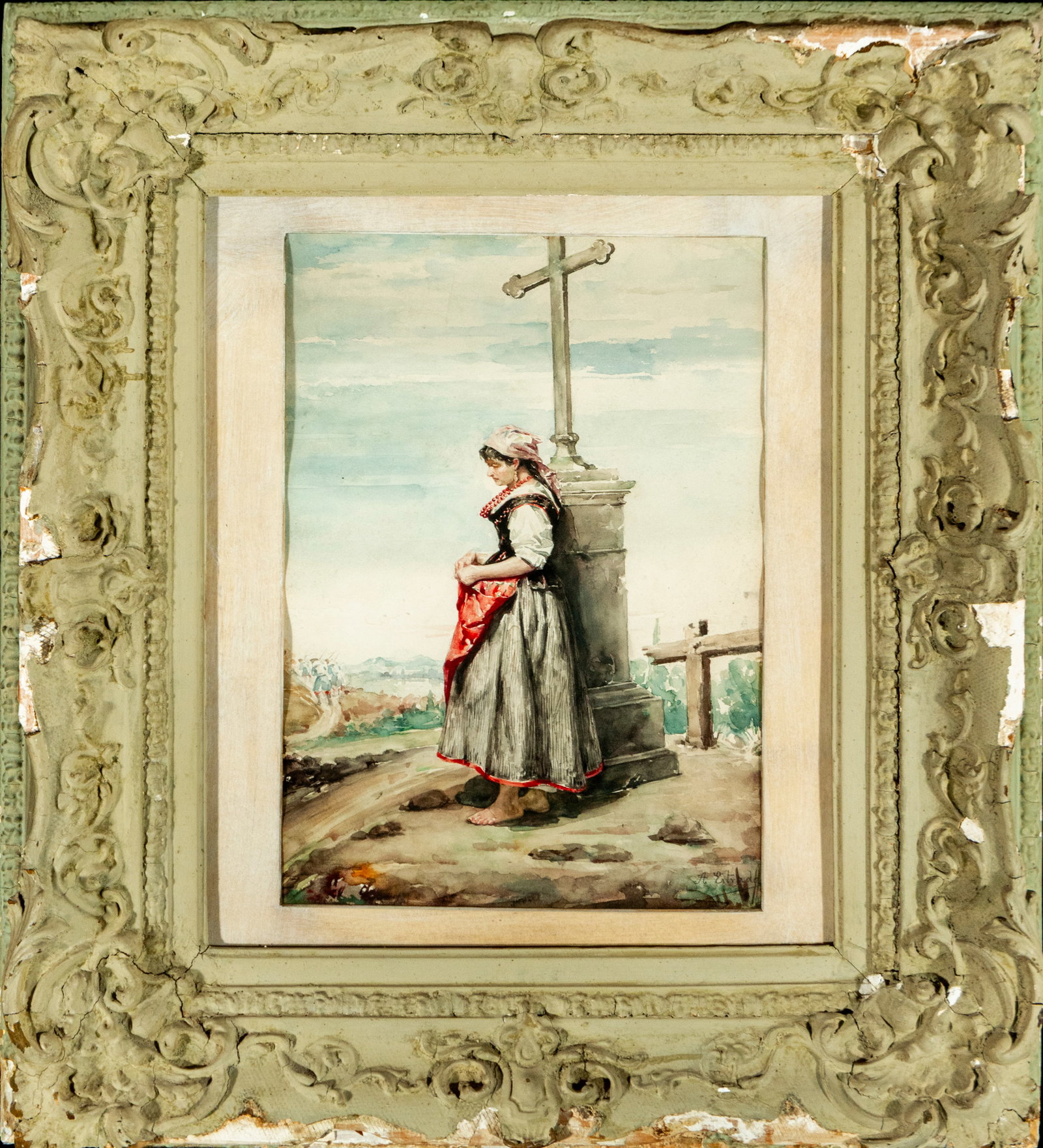 Italian character 19th century signed Estrada: 34 cm x 23 cm and 59 cm x 51 cm