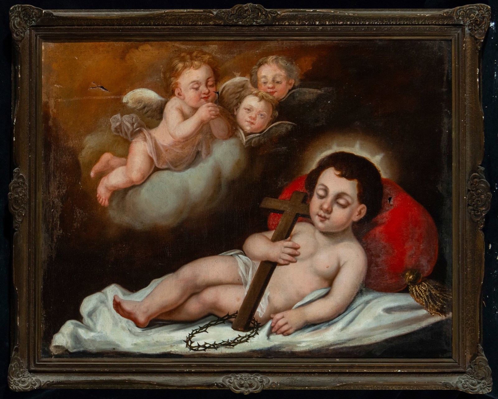 Sleeping baby Jesus with little angels, early 19th century: 80 cm x 60 cm and 92 cm x 75 cm