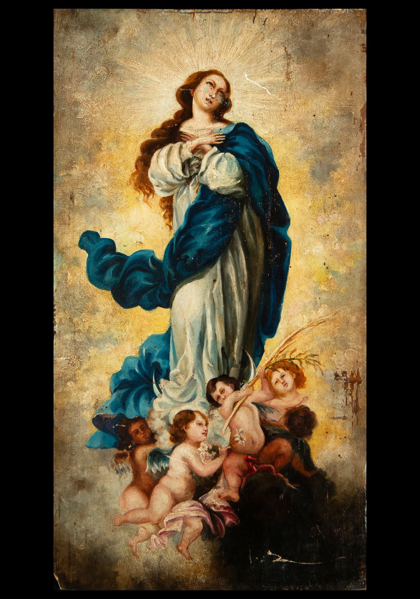 Oil painting on wood, Purísima, late 19th century, early 20th century: 73 cm x 40 cm
