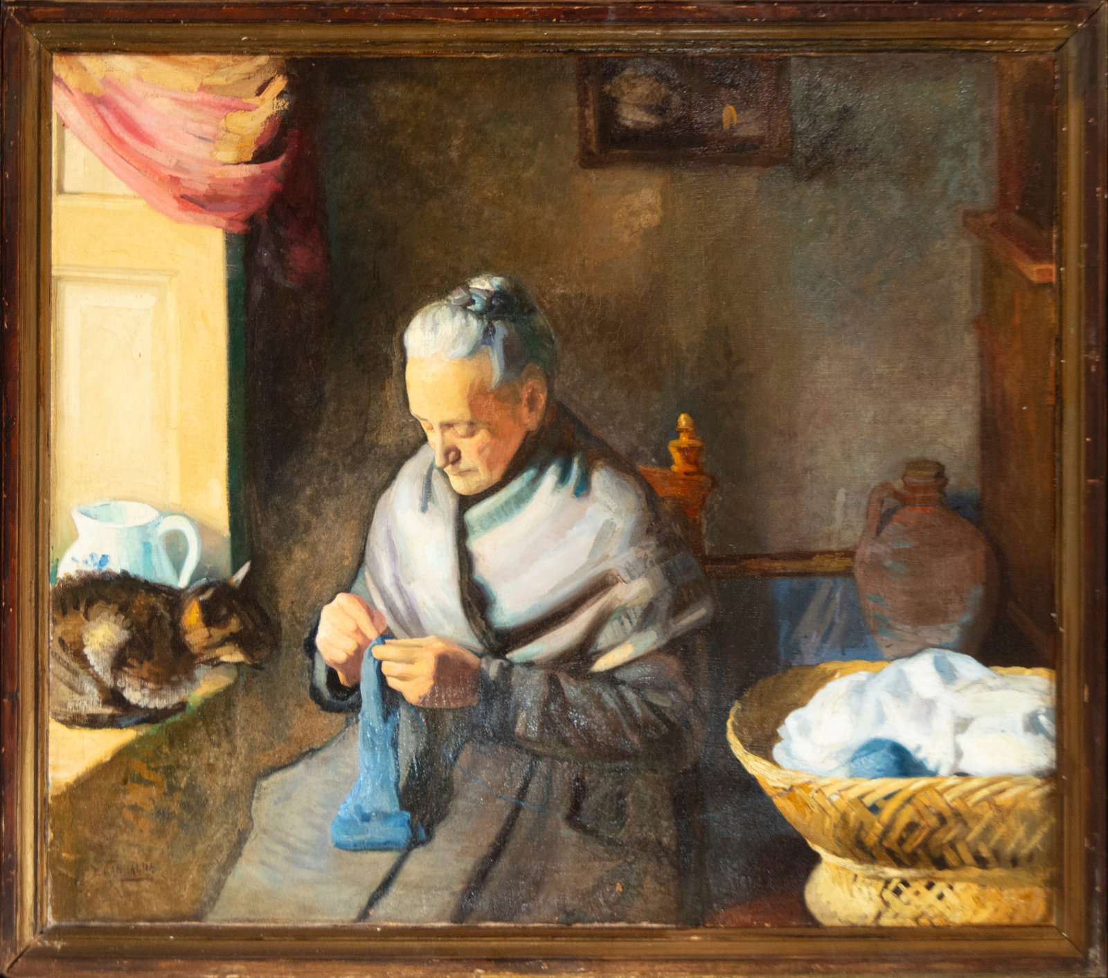 Old woman sewing ELIAS GARRALDA ALZUGARAY (1926 - 2012) Basque school of the 20th century (1 of 6)
