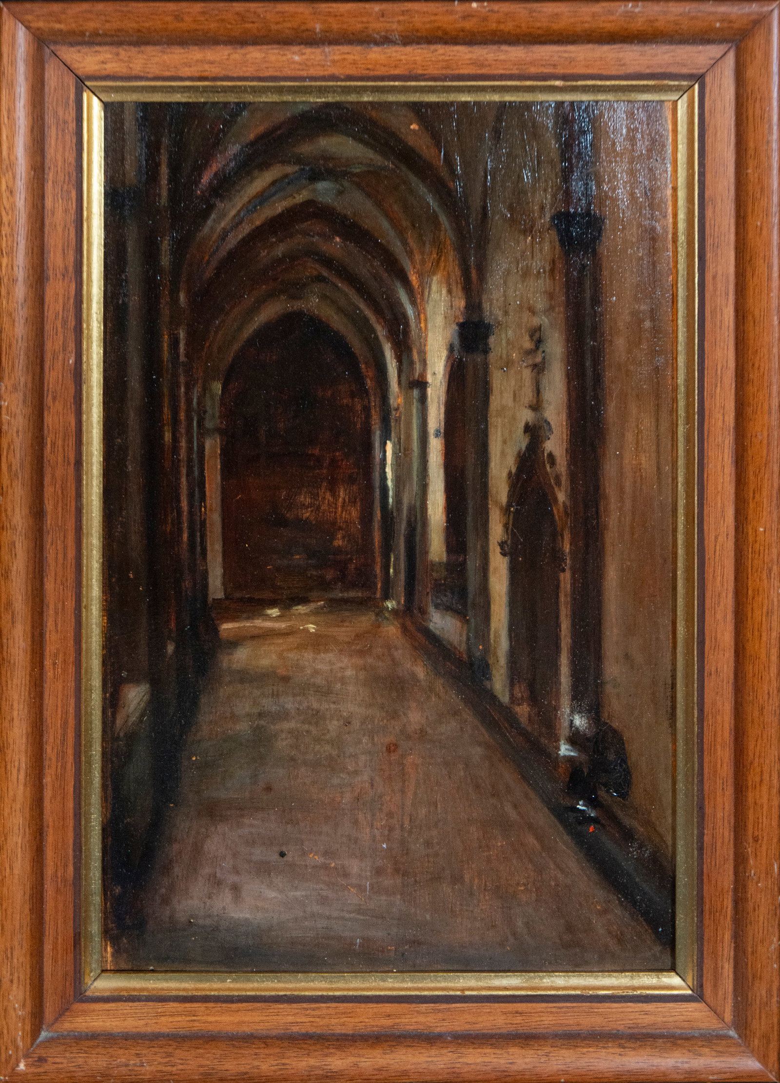 Interior of a Gothic cloister. European school. 20th century. (1 of 7)