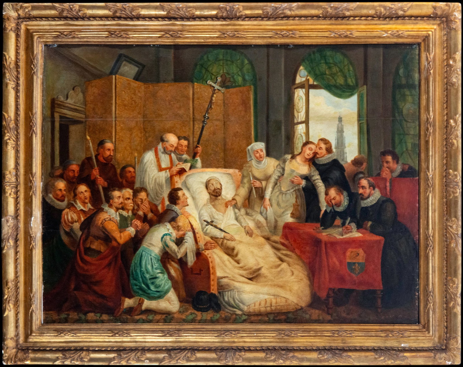 The Death of Saint Louis, King of France, on panel, 19th century: Oil on panel. Measurements: 95 x 69 cm; 113 x 88 cm with frame.