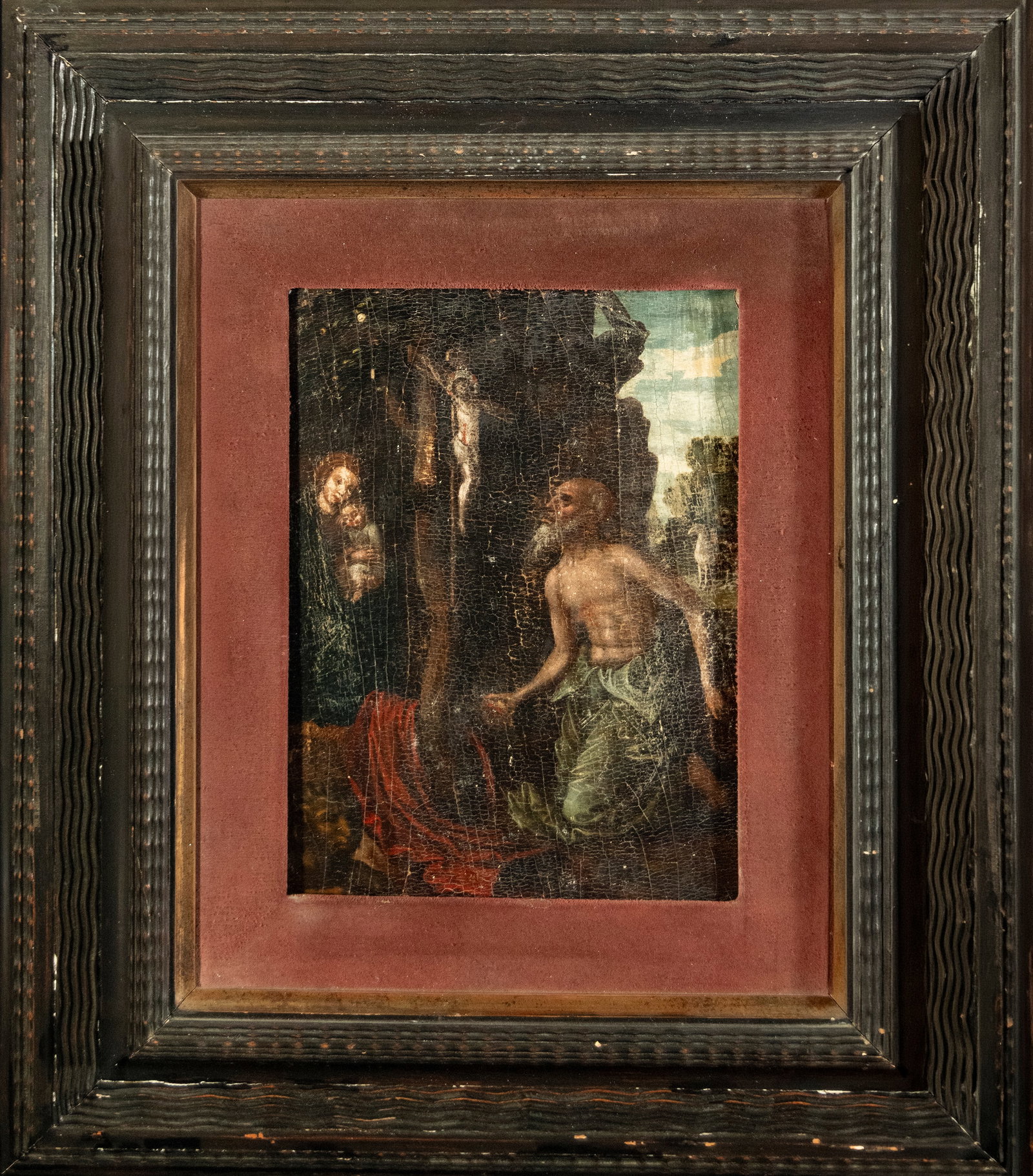 Joos Van Cleeve's Way - Saint Jerome: Oil on panel. Panel dimensions only: 38 x 28 cm. Framed dimensions: 69 x 59 cm. Provenance: important private Catalan collection.