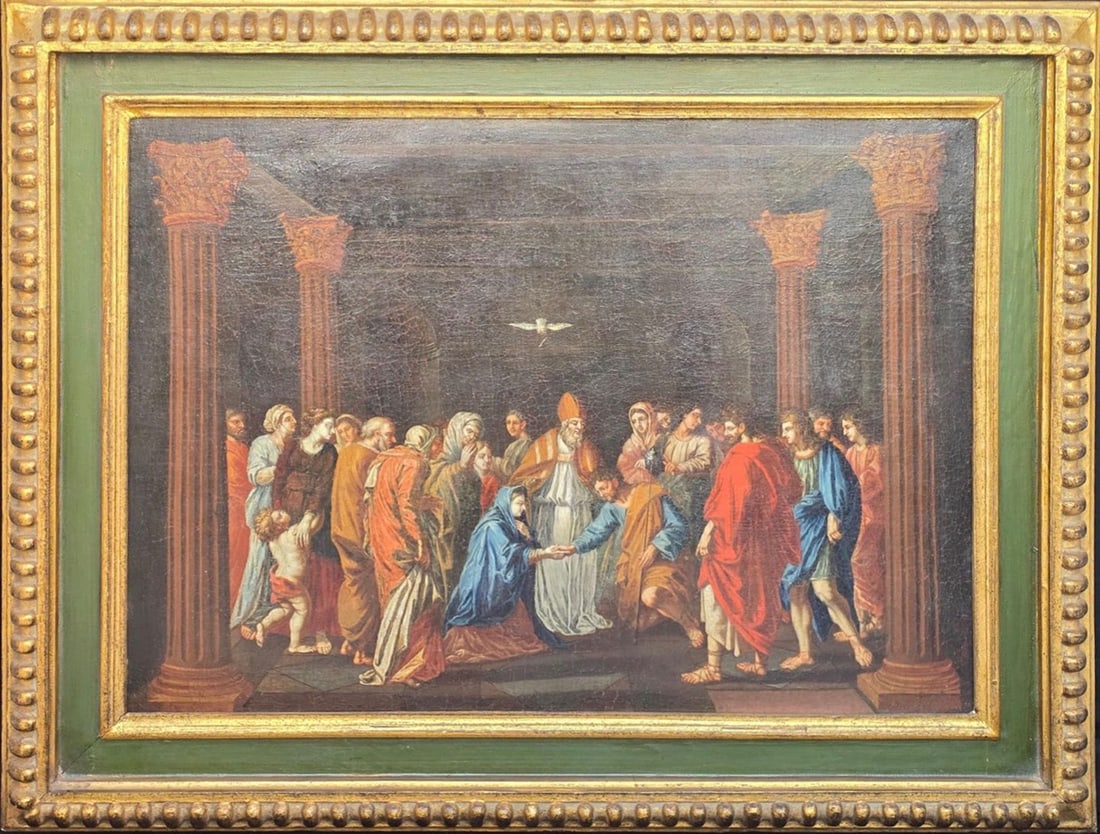 The Wedding of Mary - Italian, Roman, or French Master of the 17th Century: Decorative oil painting on canvas measurements: 72cm X 78 cm