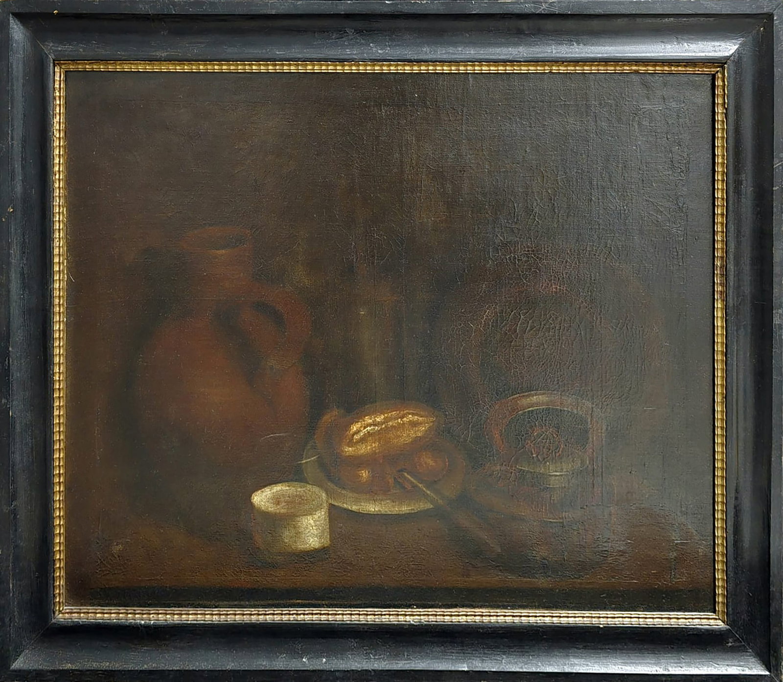 Antique still life from the 17th century - Italian or Dutch master: Oil on canvas: measures 98x78 cm with frame and 83x73 cm without frame.