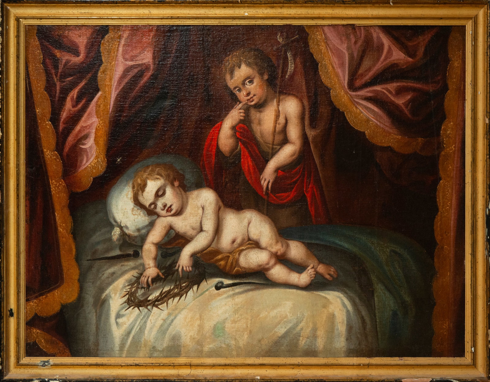 Child Jesus with Saint John, anonymous Portuguese colonial painting from the late 17th century: Oil on canvas, Dimensions 101 x 75 cm and 111 x 86 cm