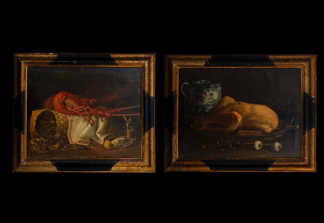 Pair of decorative 18th-century Italian Lombard still lifes: 62 x 50 cm, dimensions with frame: 76 x 65 cm