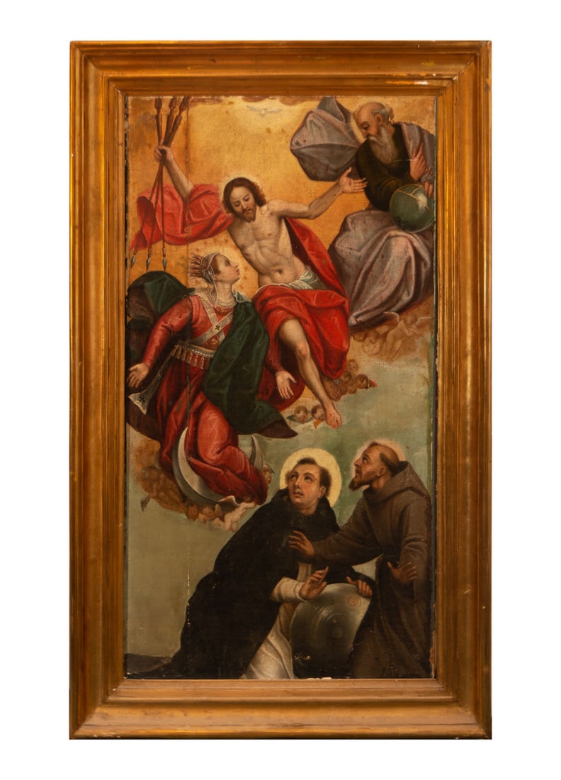 Saint Dominic de Guzmán and Saint Francis at the Feet of the Virgin, the Risen Christ and God the (1 of 6)
