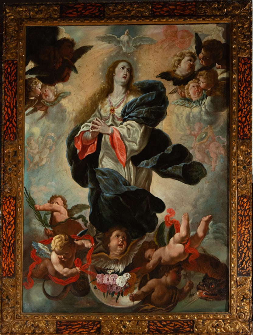 Great Immaculate Virgin, Acisclo Antonio Palomino y Velasco, Bujalance, Córdoba, 1655 - Madrid,: Oil on canvas, measurements: 181 x 132, framed measurements: 212 x 161 cm