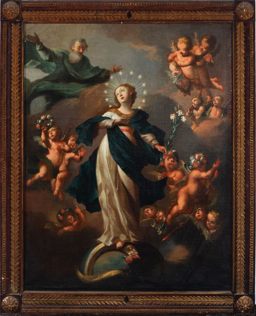 Immaculate Virgin, Neapolitan school of the 17th century: Oil on canvas, framed dimensions: 107 x 87, canvas dimensions: 93 x 73
