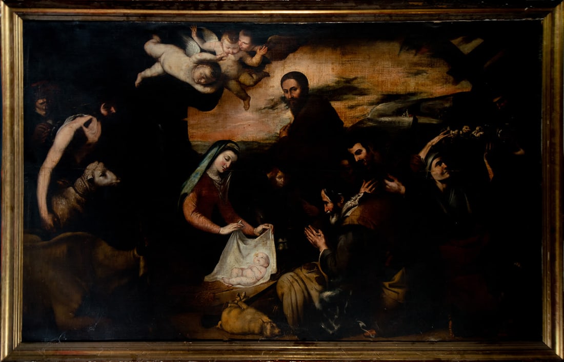 Important Adoration of the Shepherds, workshop version by José de Ribera, Neapolitan school of the (1 of 9)