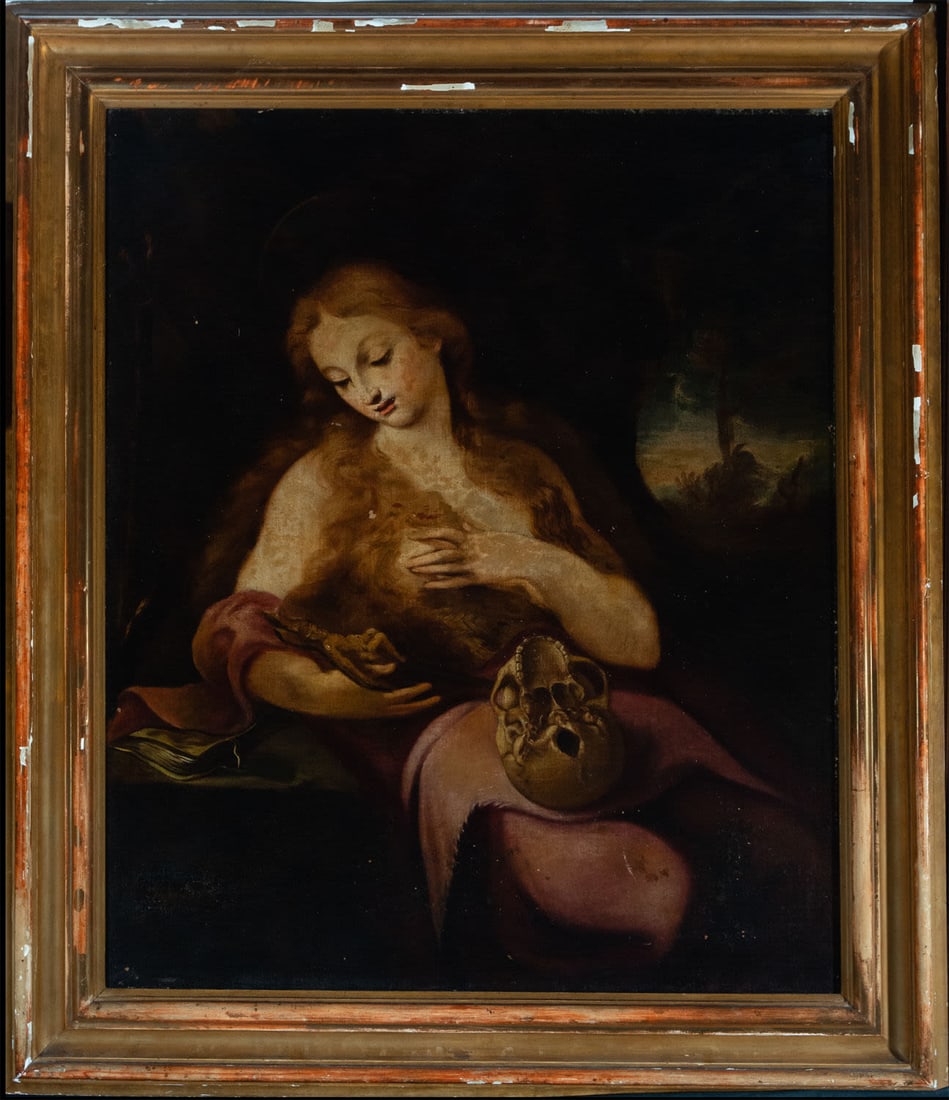Penitent Magdalena, 18th-century Cordoba school, circle of Juan Antonio Frías Escalante: Signed. Canvas dimensions: 124 x 103 cm, framed dimensions: 152 x 132 cm