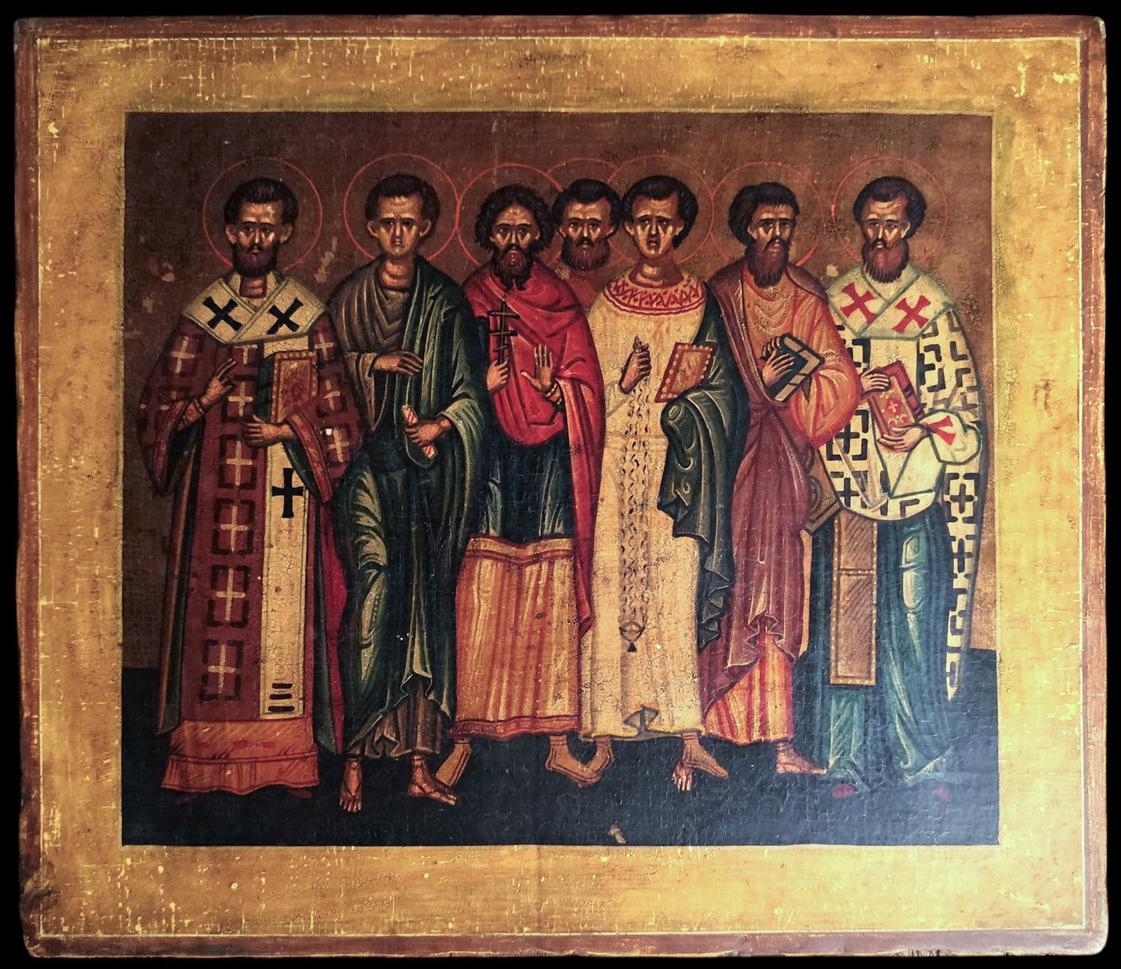 Russian Orthodox Icon of the 7 Orthodox Patriarchs - circa 1800: 34x38.5cm. Important private collection, Barcelona.