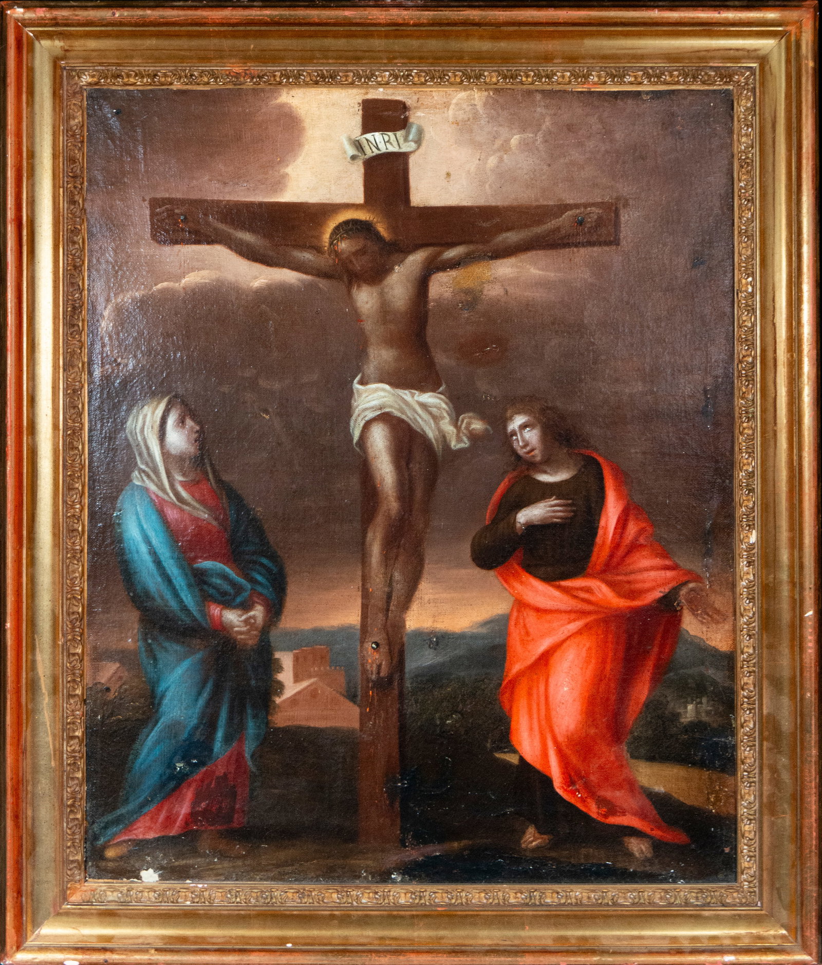 Calvary, Mexican School - 17th Century: Oil on canvas. Measurements 73 x 60 cm.