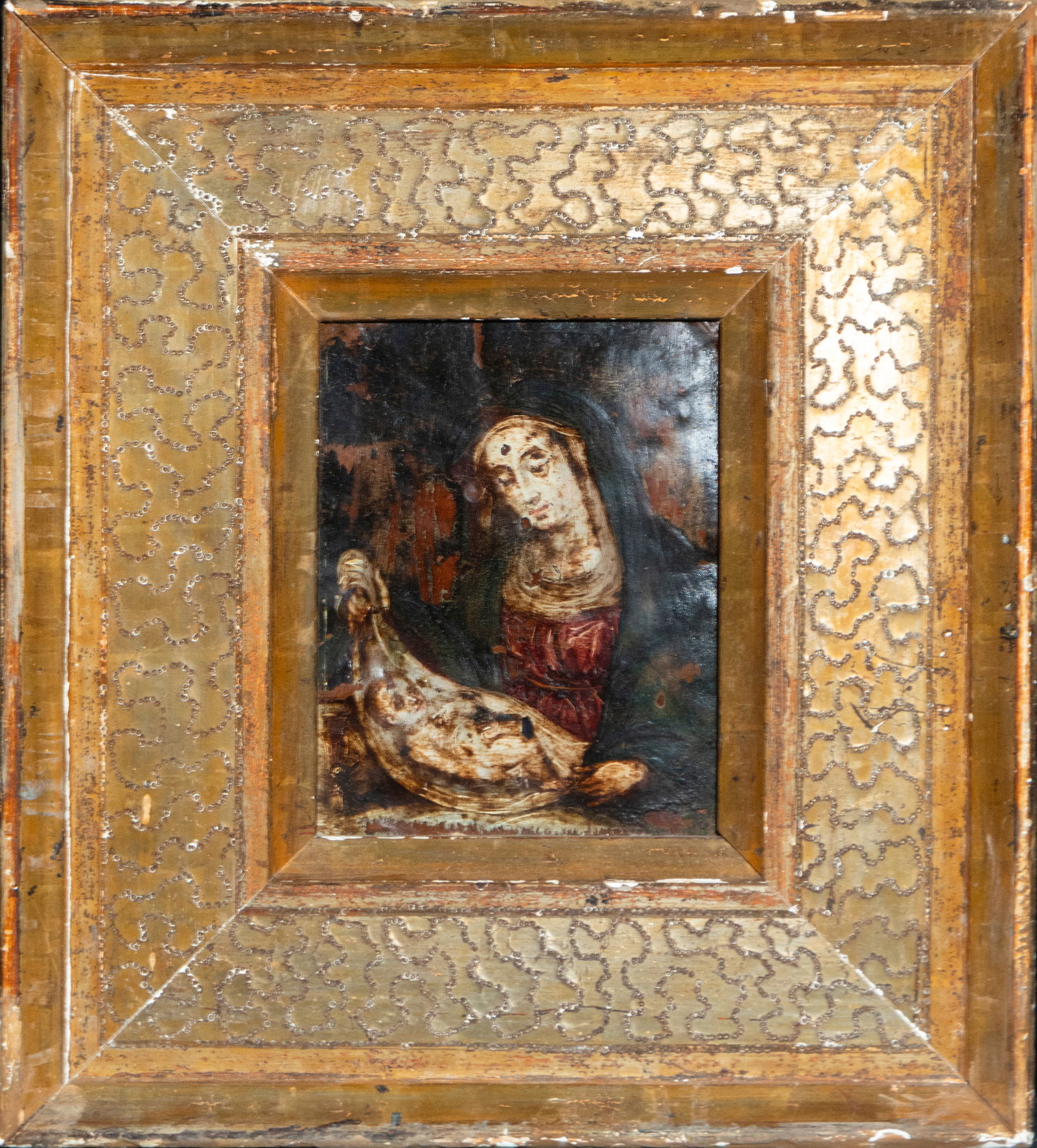 Colonial Pietà on copper, 17th century: Oil on copper. Measurements 19 x 14 cm.