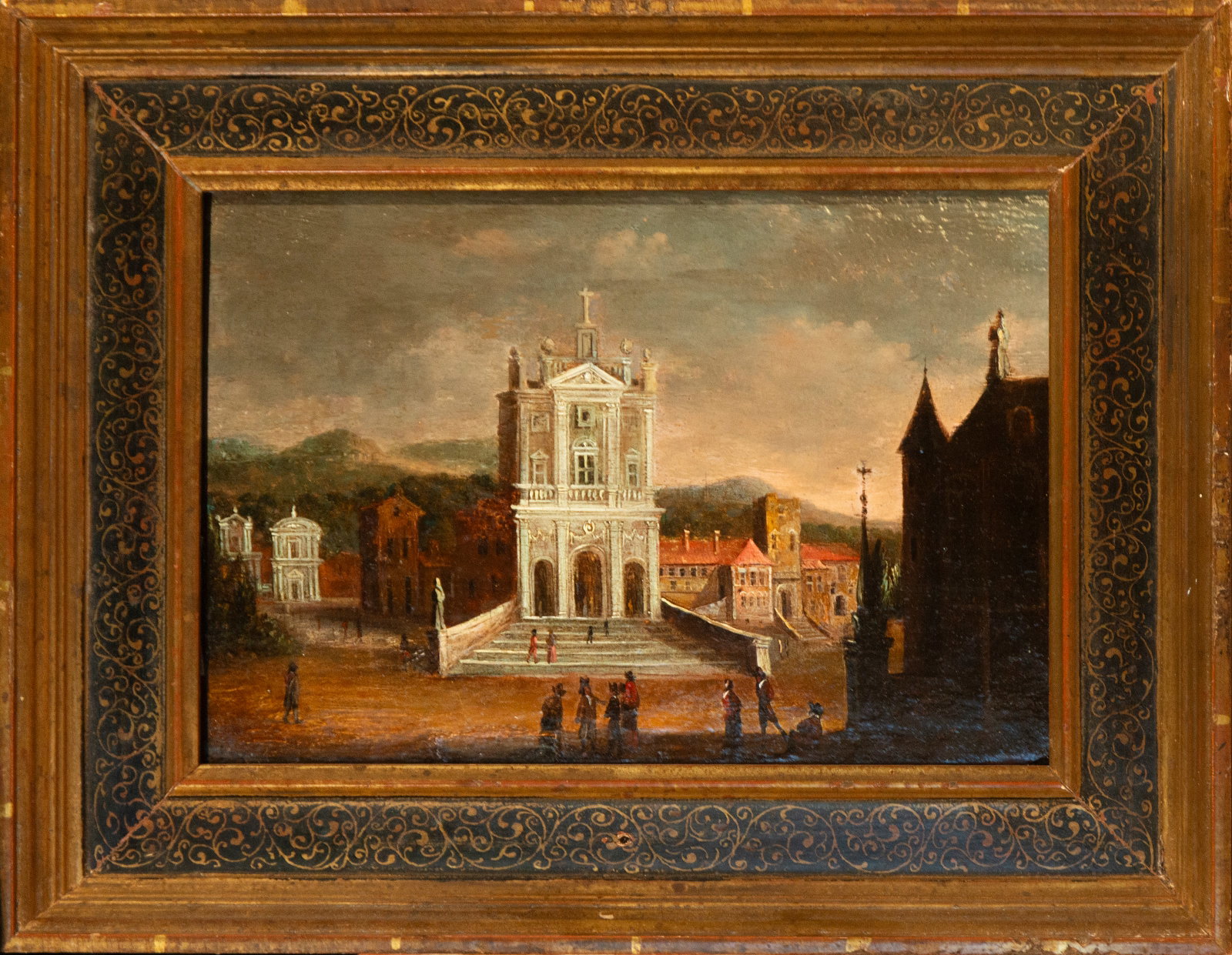 View of the church of San Gregorio Magno al Celio, Rome. Attributed to Israel Silvestre. Italian: Oil on panel. Dimensions: 22.2 x 31.3 cm (34 x 44 x 3.5 cm with frame). A meticulous representation of the façade of San Gregorio Magno al Celio in Rome, executed with great architectural precision a