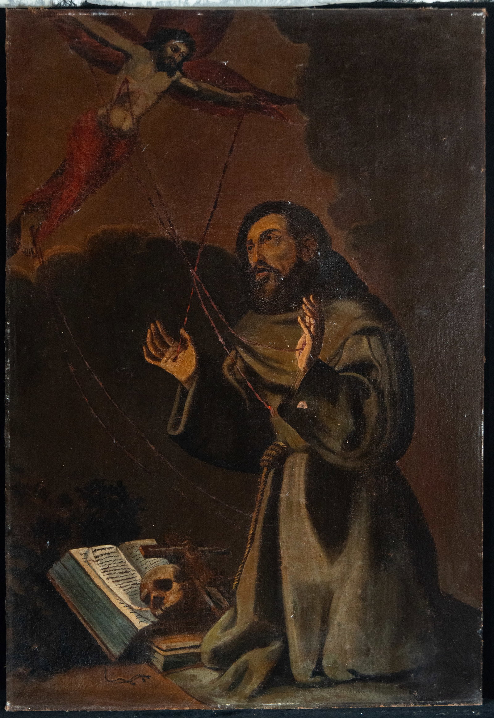 Ecstasy of Saint Francis of Assisi, colonial school, 17th century: Oil on canvas. Measurements 149 cm x 101 cm.