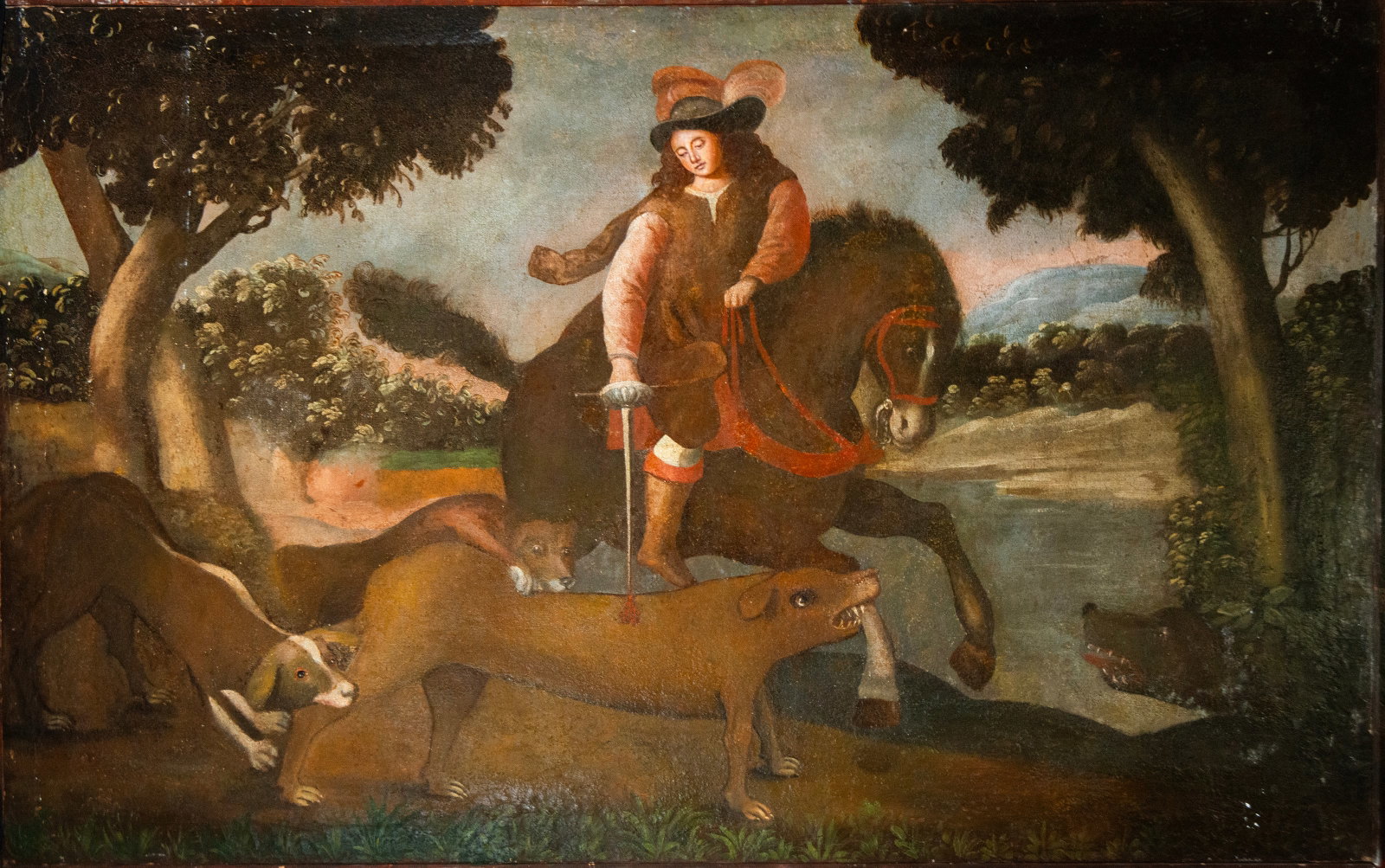 Nobleman on horseback with hunting dogs, European school, 18th century (1 of 6)