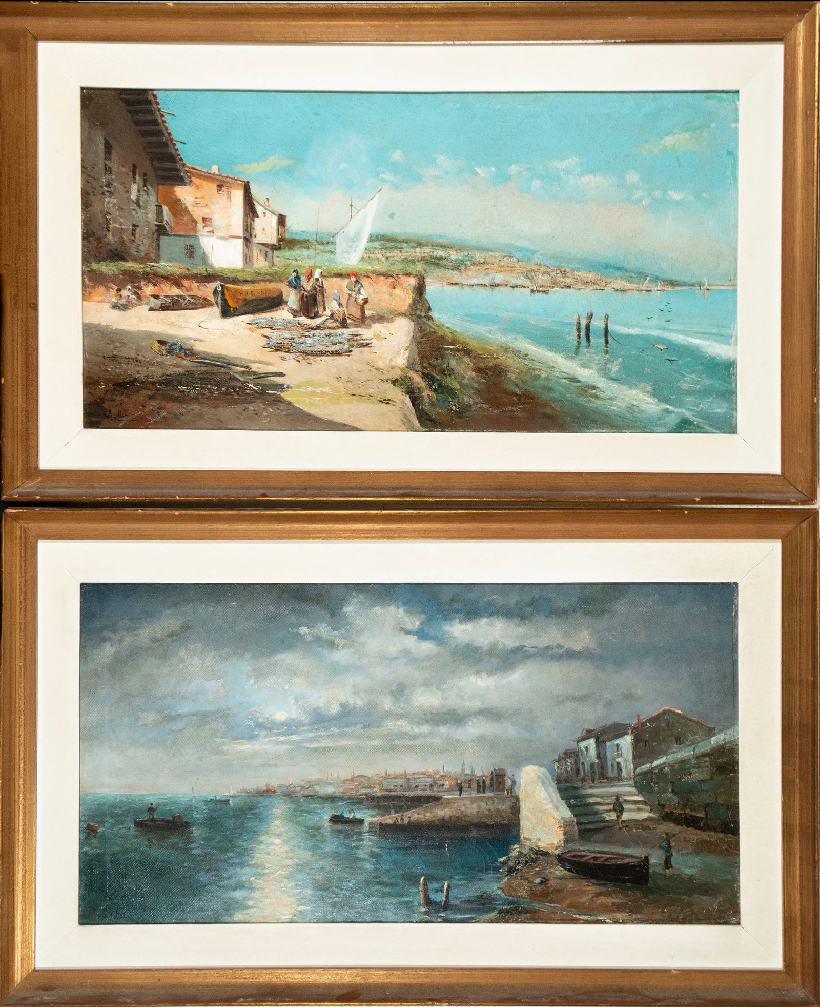 Pair of seascapes. Emilio ?lvarez Ayllón. 19th century.: Oil on canvas. Dimensions: 72 x 39 cm and 89 x 56 cm