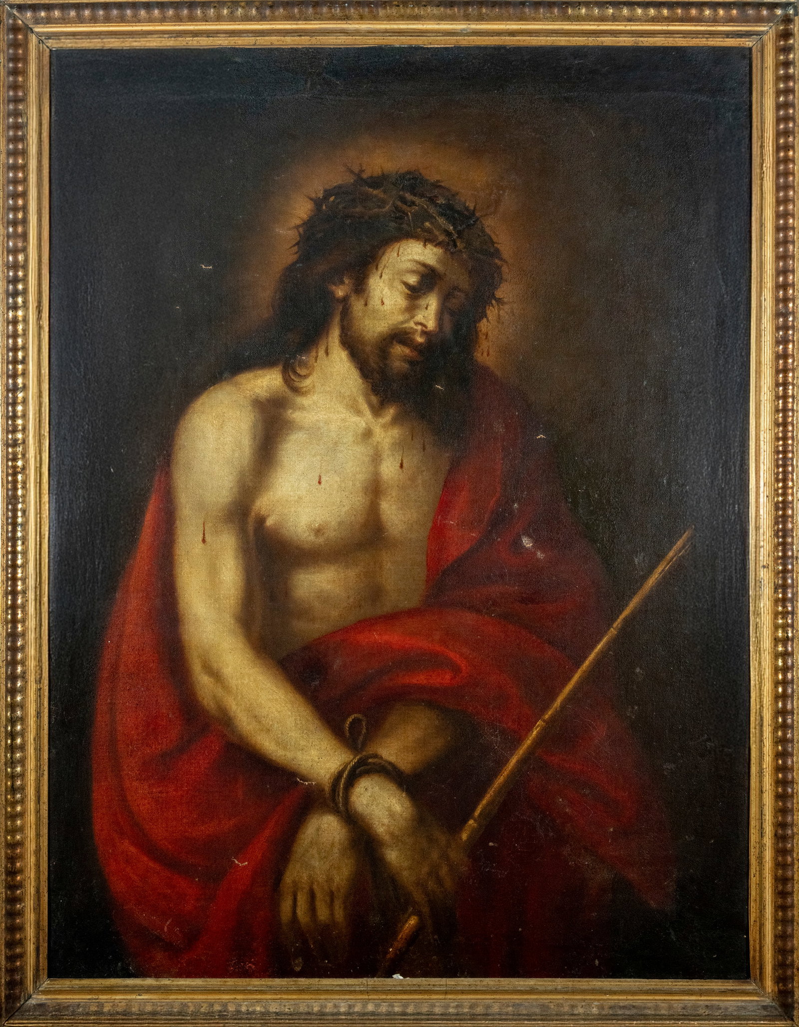 CHRIST MAN OF SORROWS - Vicente Carducho (1578 - Madrid; 1638) attr.: Oil on canvas, dimensions: 108 x 82 cm and framed dimensions: 120 x 90 cm. Provenance: private collection in Barcelona.