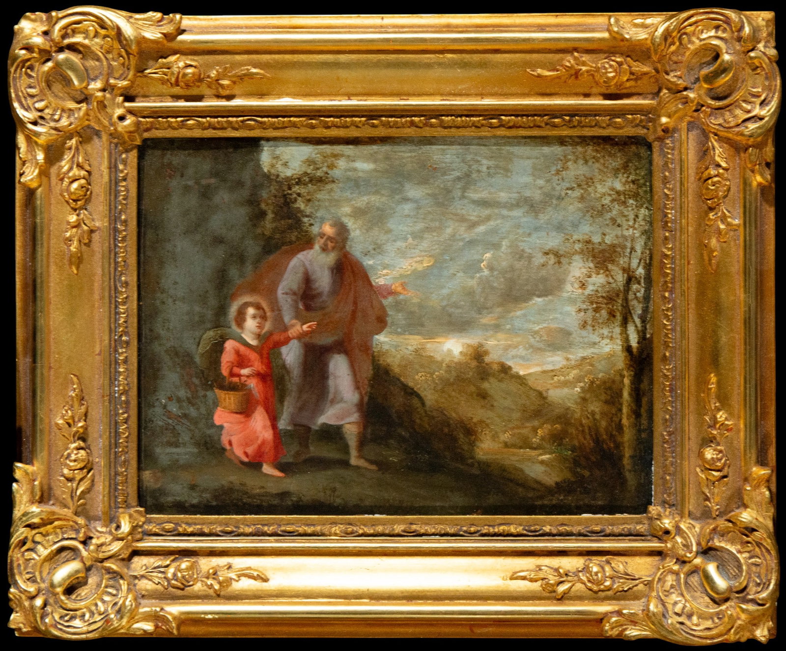 Oil on copper Saint Joseph with child and Flemish landscape, 17th-18th century (1 of 5)