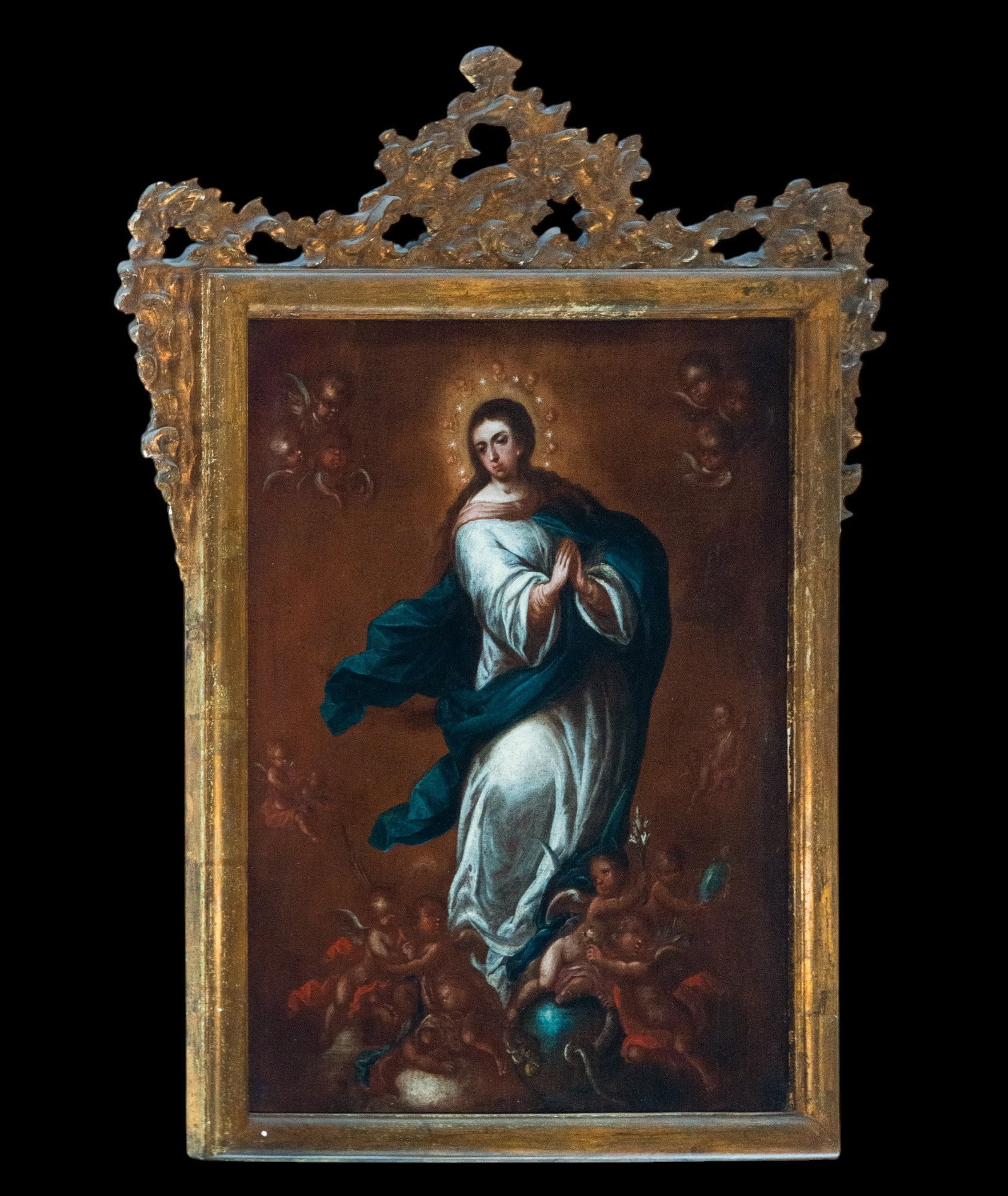 Valencian School, oil on canvas, 17th century, Virgin Mary: 81cm x 62cm and 111cm x 91cm