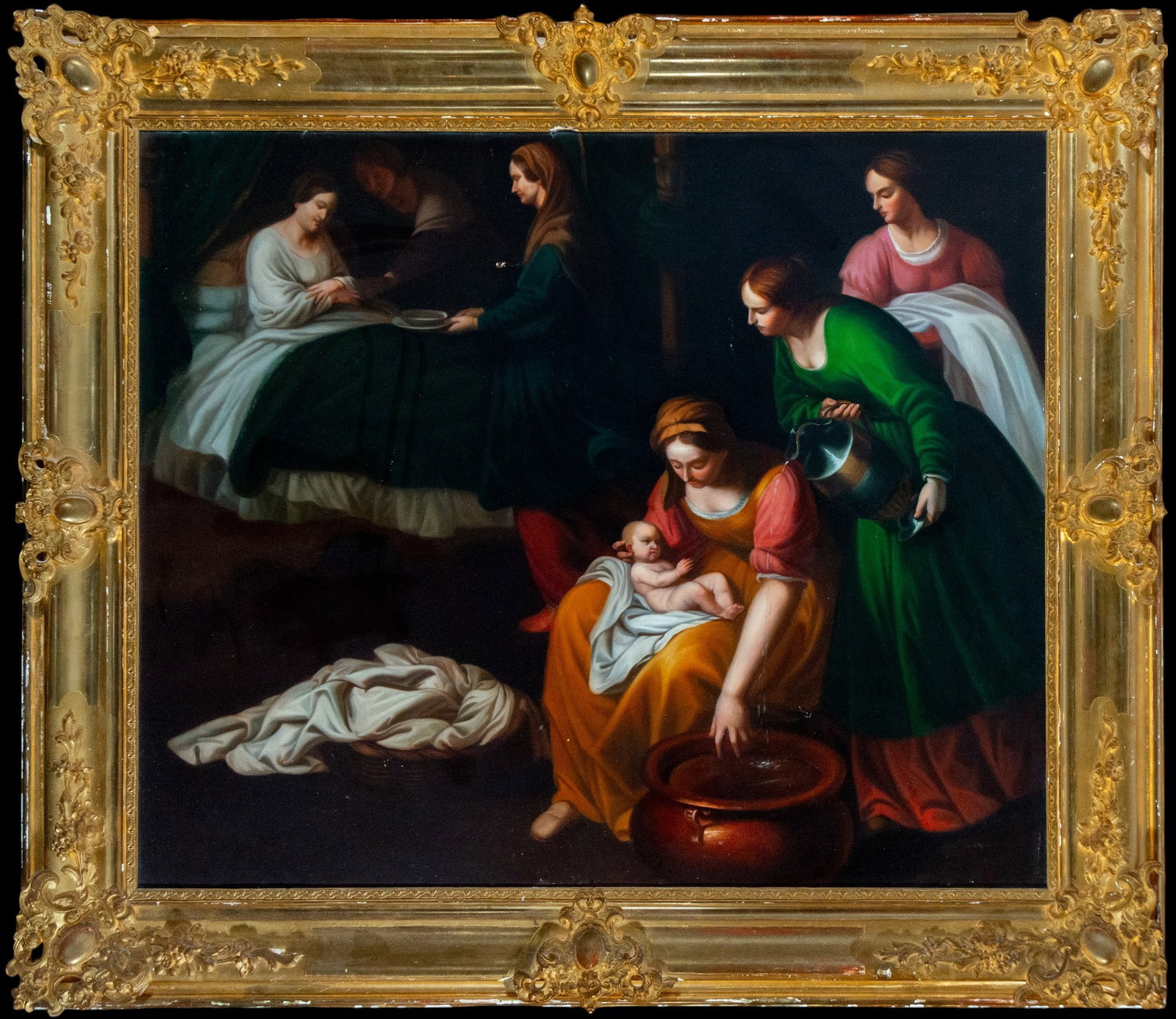 Oil painting on canvas The Birth of the Virgin late 18th century - Italy: 105cm x 87cm and 132cm x 112cm