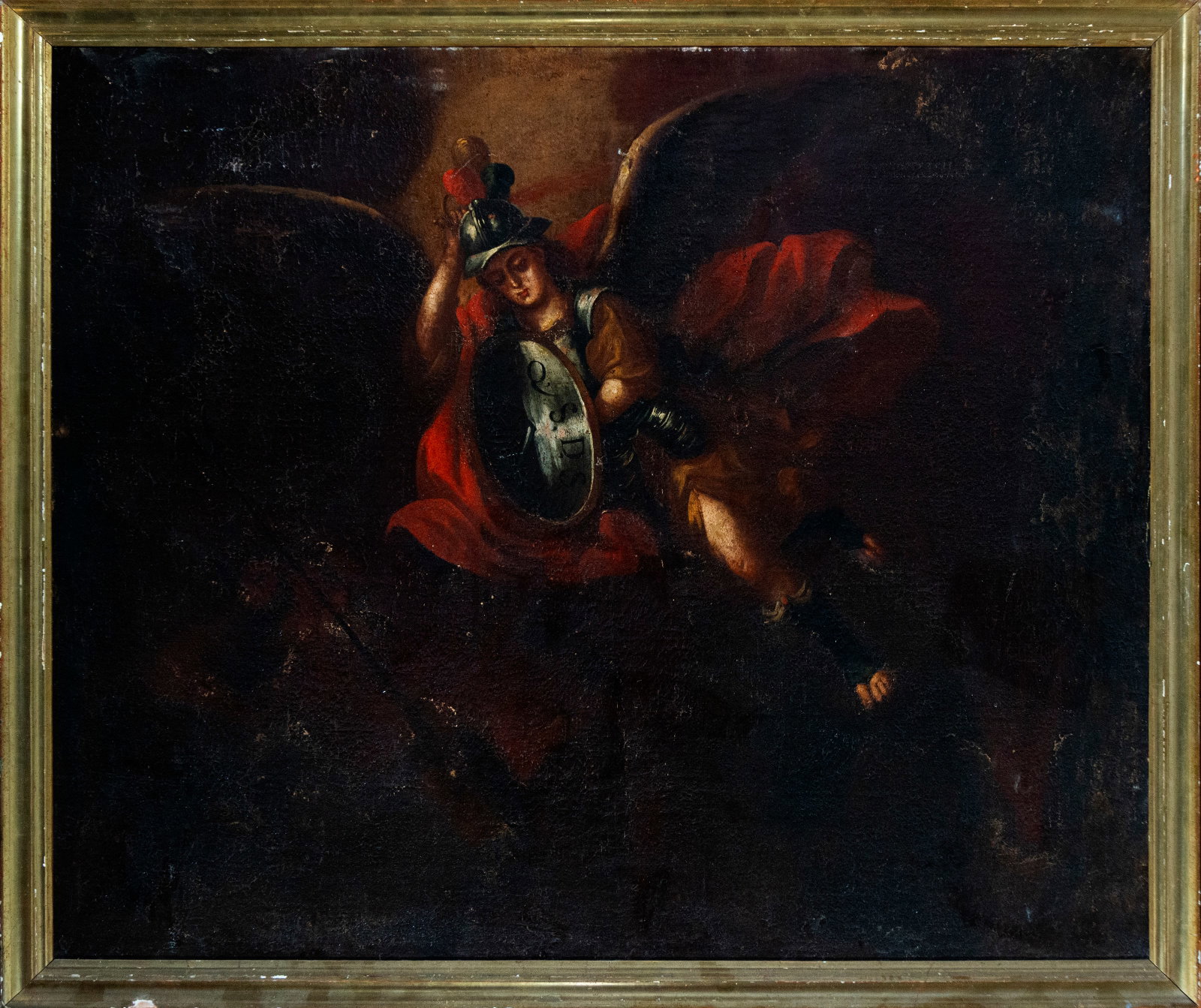 Oil painting on canvas San Miguel 17th century colonial school of Mexico: 123cm x 104cm and 135cm x 112cm