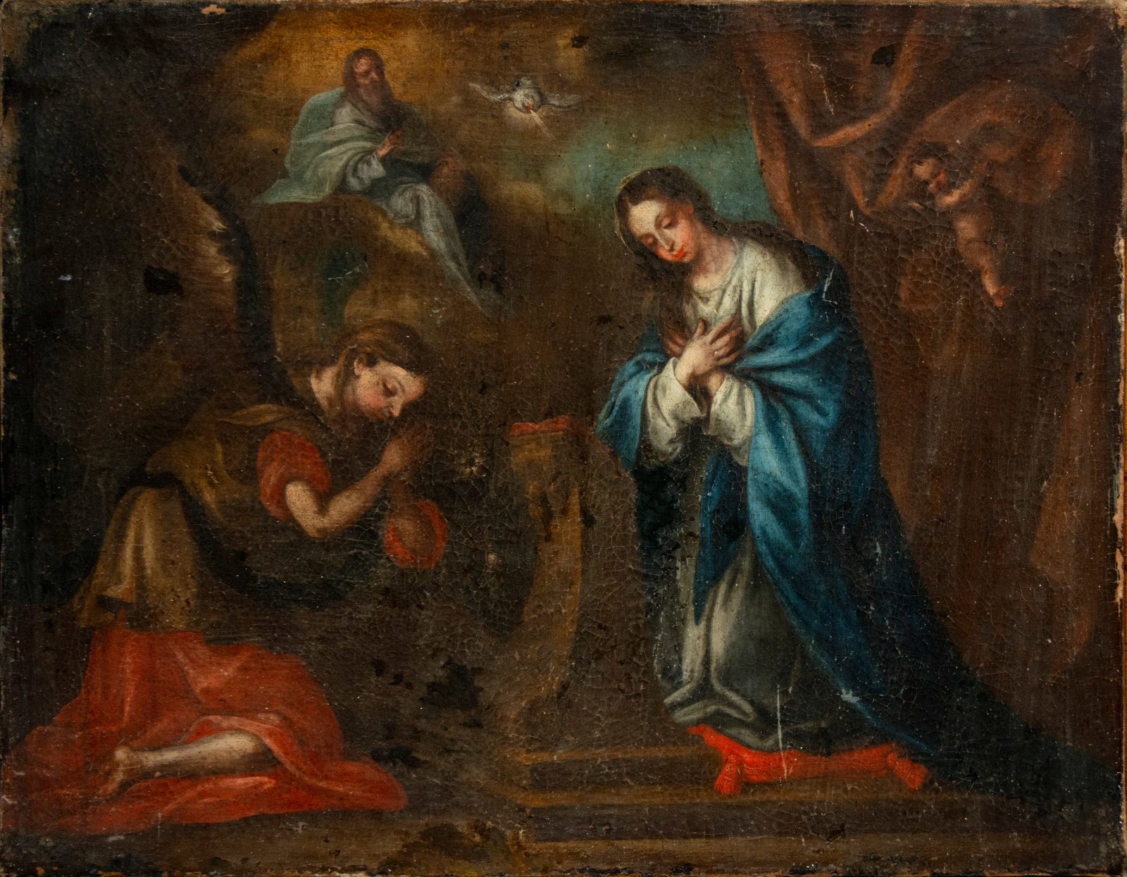 Oil painting on canvas Annunciation to Mary 17th century: 84 cm x 63 cm