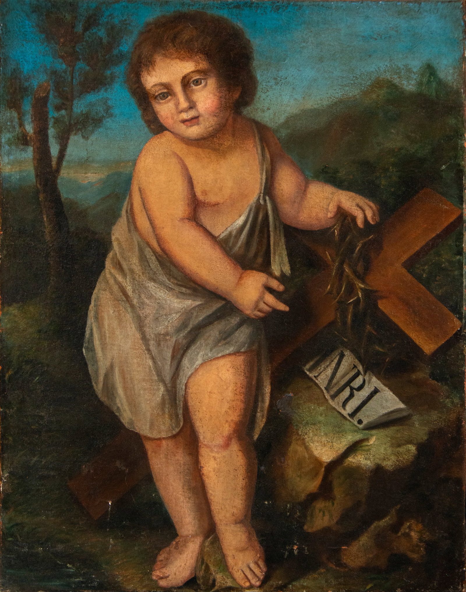 Oil painting on canvas of Saint John or the Child Good Shepherd, late 17th century, early 18th (1 of 5)
