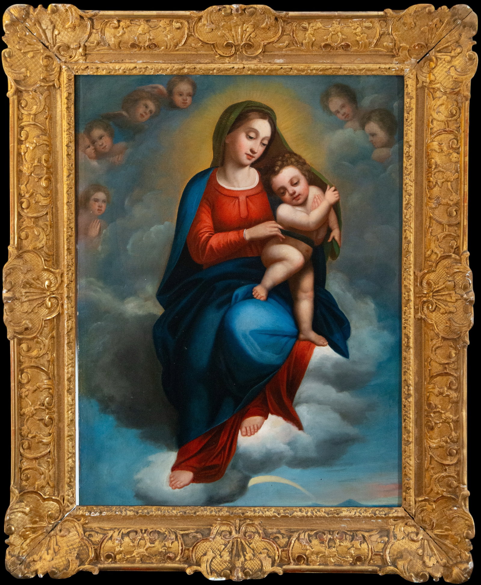 18th Century Italian Madonna on Canvas: Oil on canvas. Measurements: 77 x 57 cm; 102 x 78 cm with frame.
