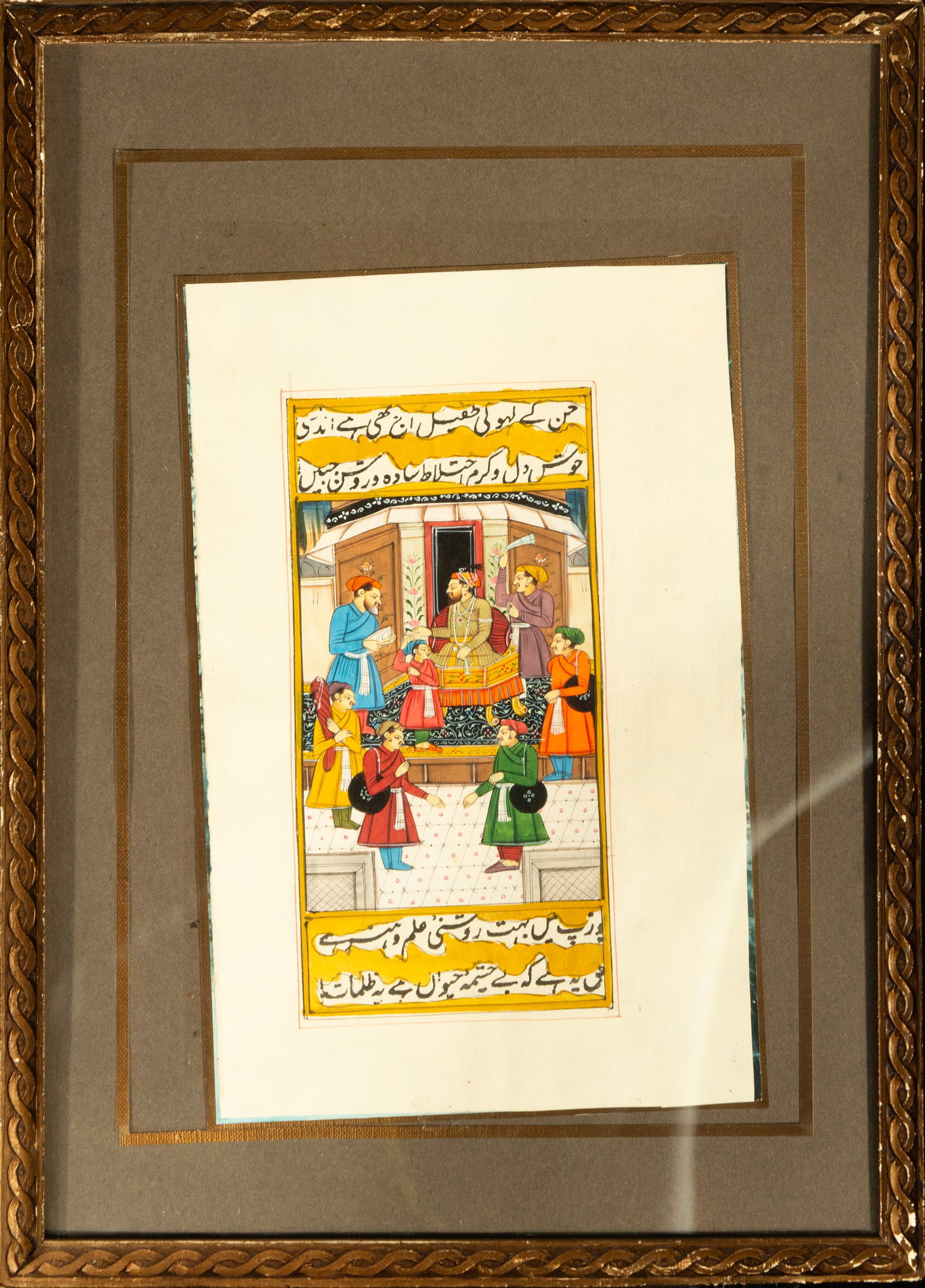 Ink and watercolor drawing Mughal colonial India various characters: 22 cm x 14 cm and 34 cm x 24 cm