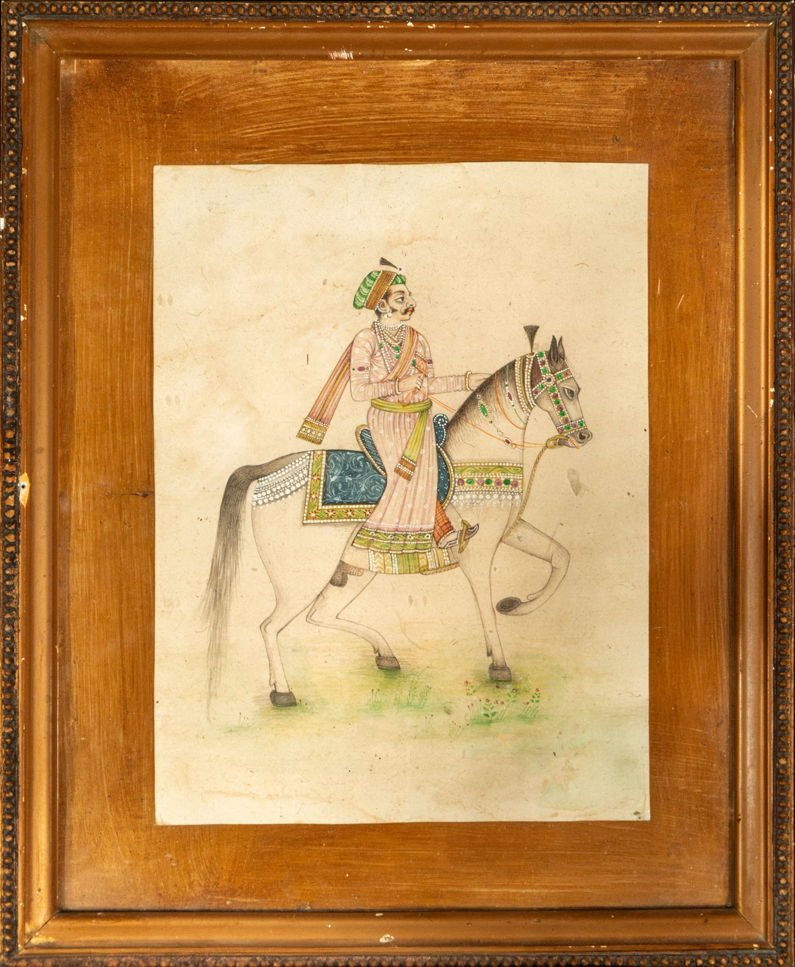 Ink and watercolor drawing Mughal colonial India character on horseback: 22 cm x 17 cm and 33 cm x 27 cm