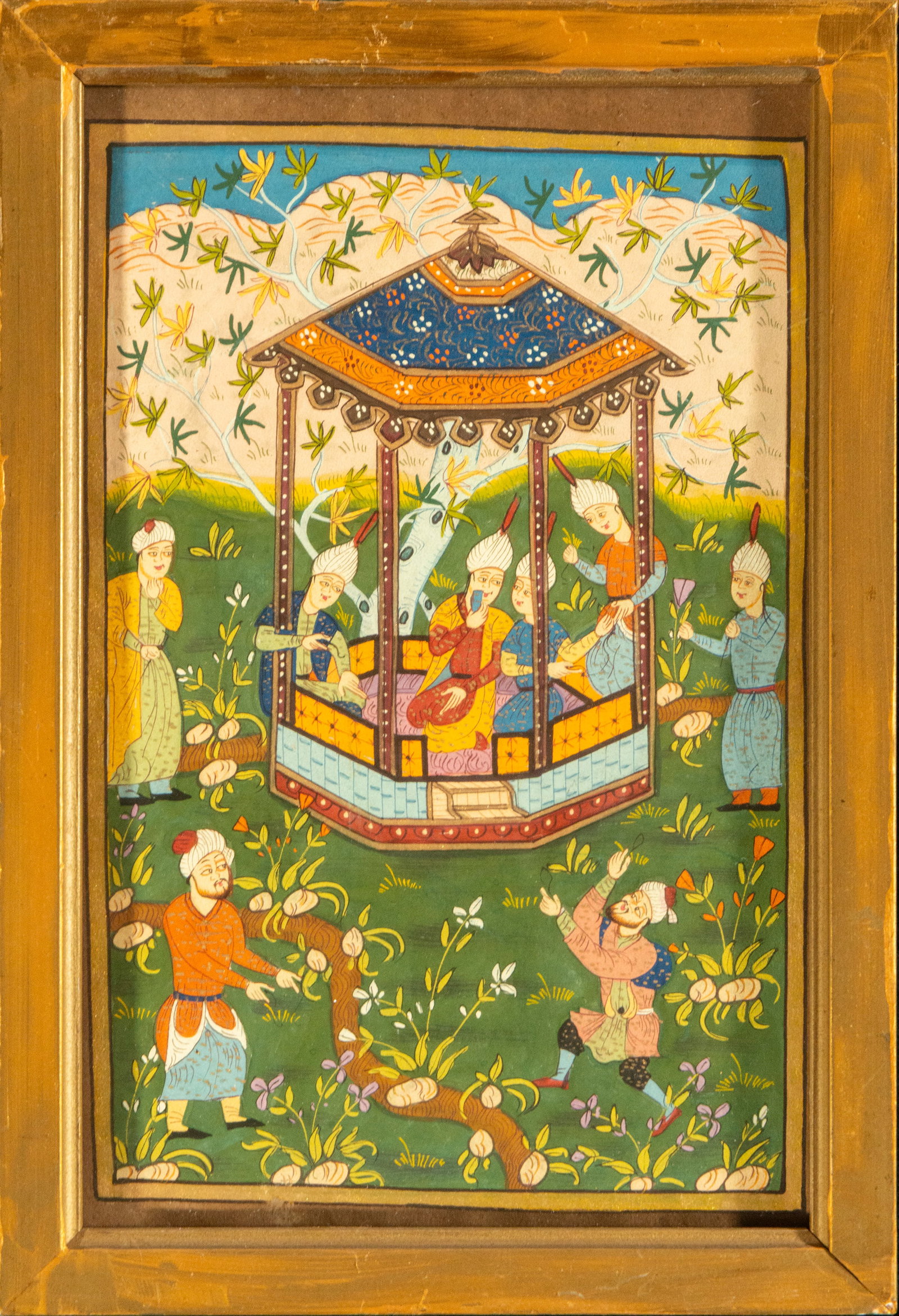 Colonial drawing India Mughal ink and watercolor of characters romantic scene: 18 cm x 12 cm and 22 cm x 15 cm